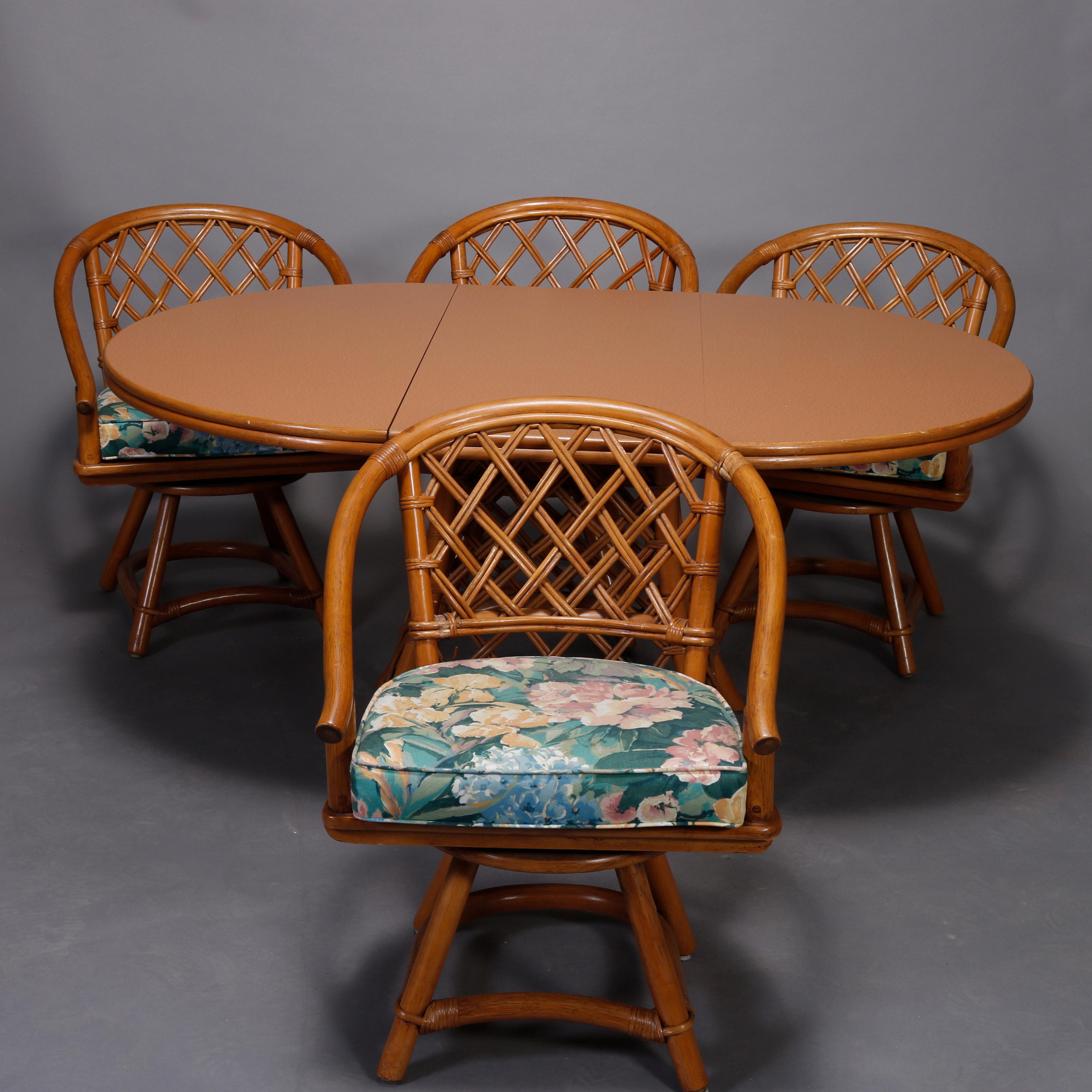 Laminate Mid-Century Modern Rattan Dining Set, Table and Four Chairs, 20th Century