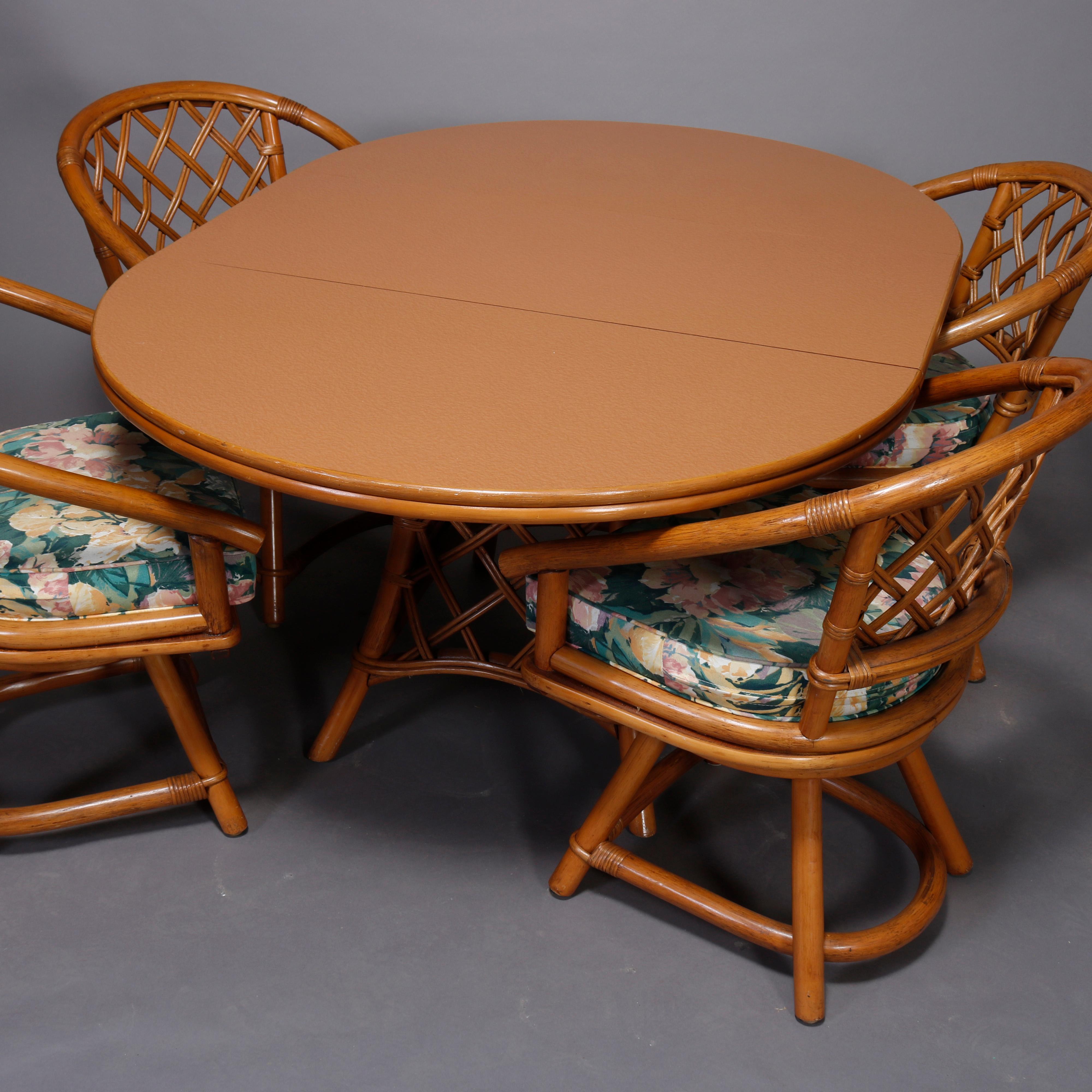 Mid-Century Modern Rattan Dining Set, Table and Four Chairs, 20th Century 1