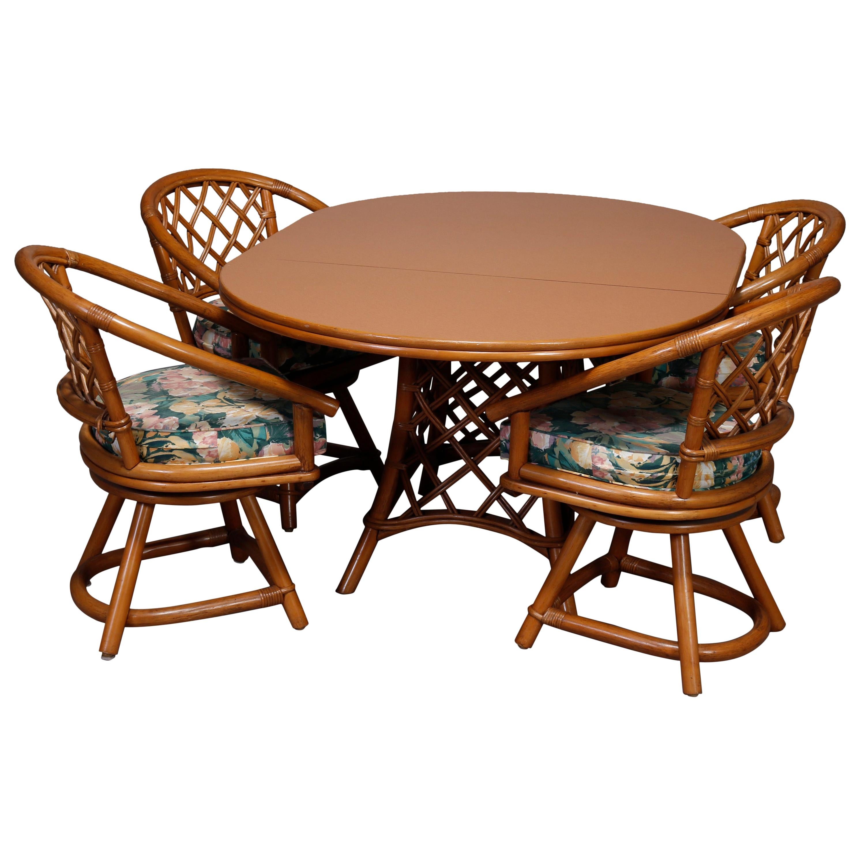 Mid-Century Modern Rattan Dining Set, Table and Four Chairs, 20th Century
