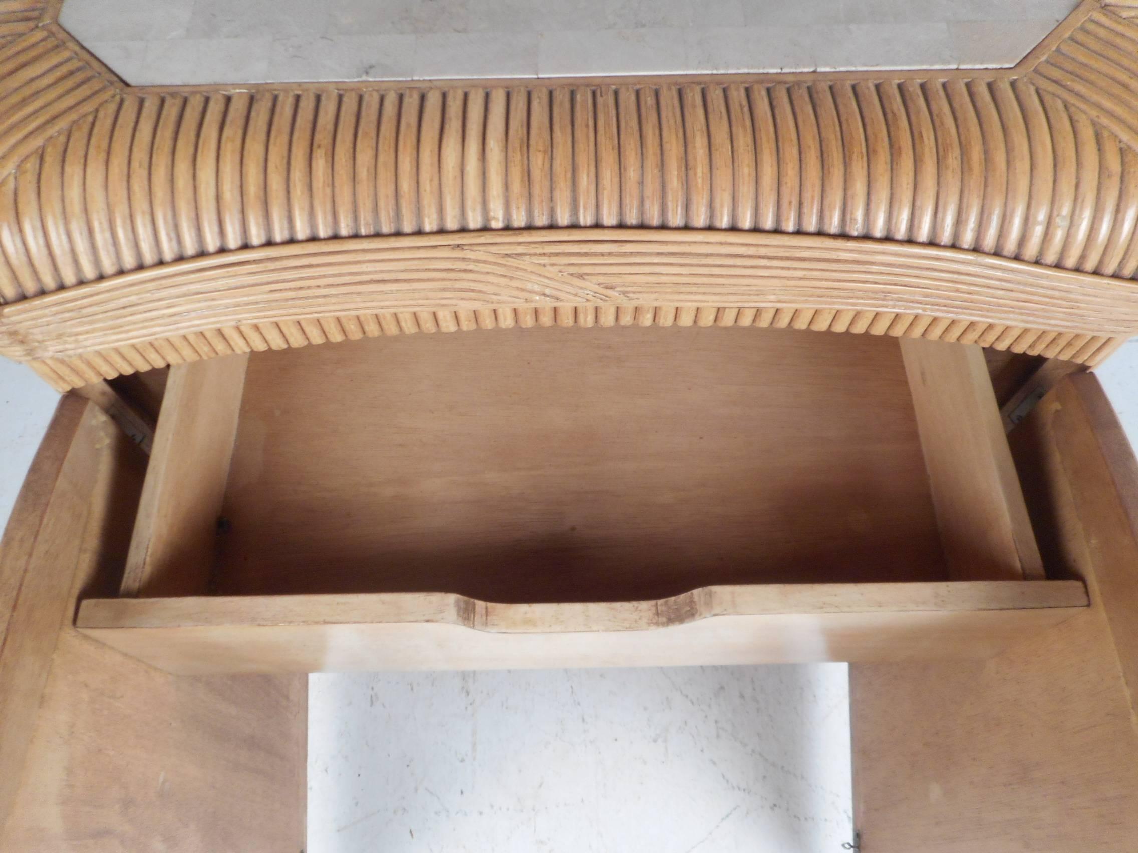 Mid-Century Modern Rattan Dry Bar Cabinet 3