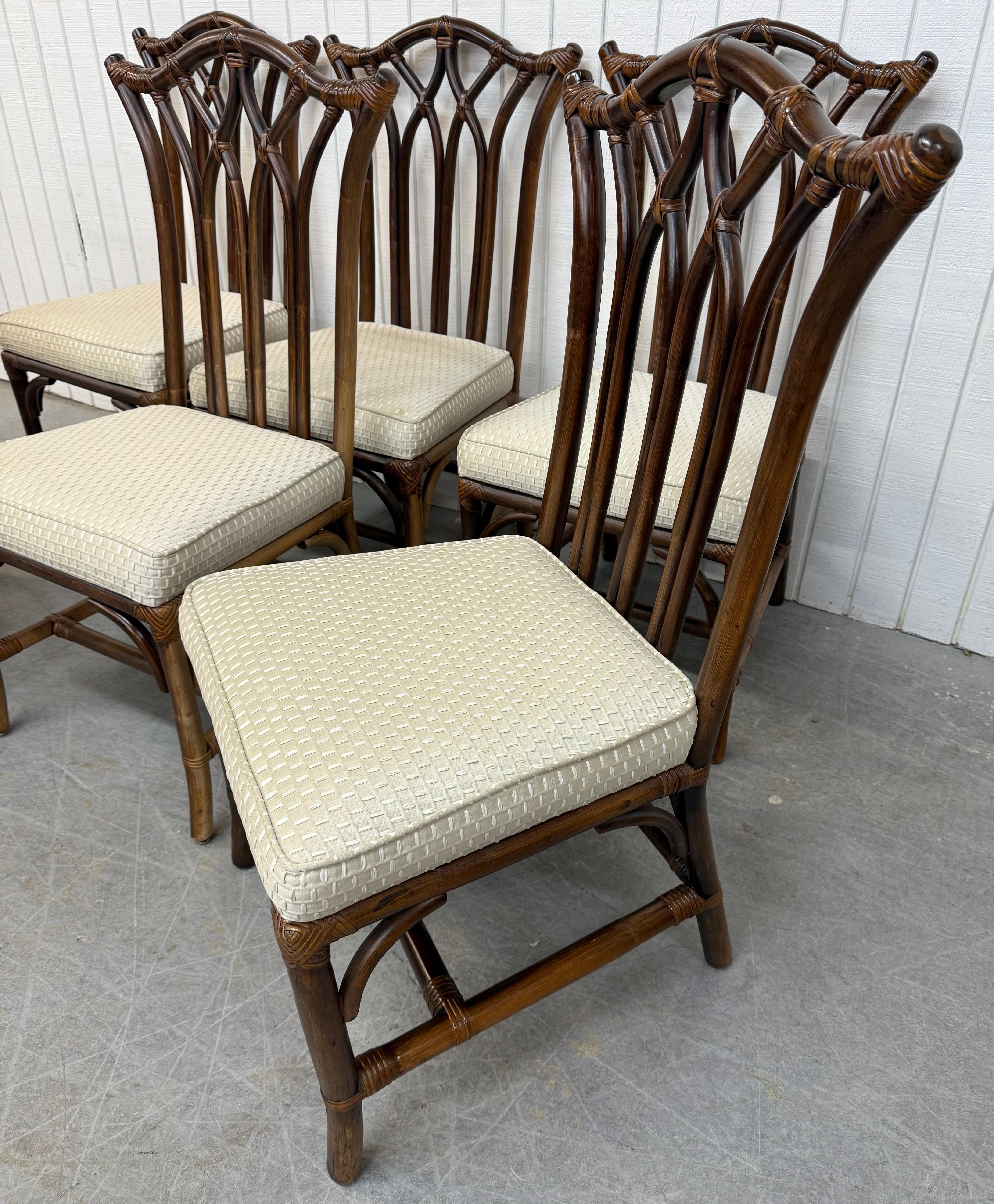 Esszimmerstühle aus Rattan und Kunstbambus aus Nussbaumholz, Mid-Century Modern, 6er-Set (Moderne der Mitte des Jahrhunderts) im Angebot