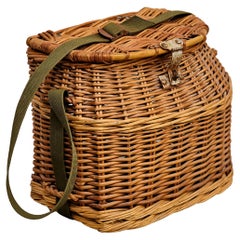 Mid-Century Modern Rattan Fishing Basket, circa 1960