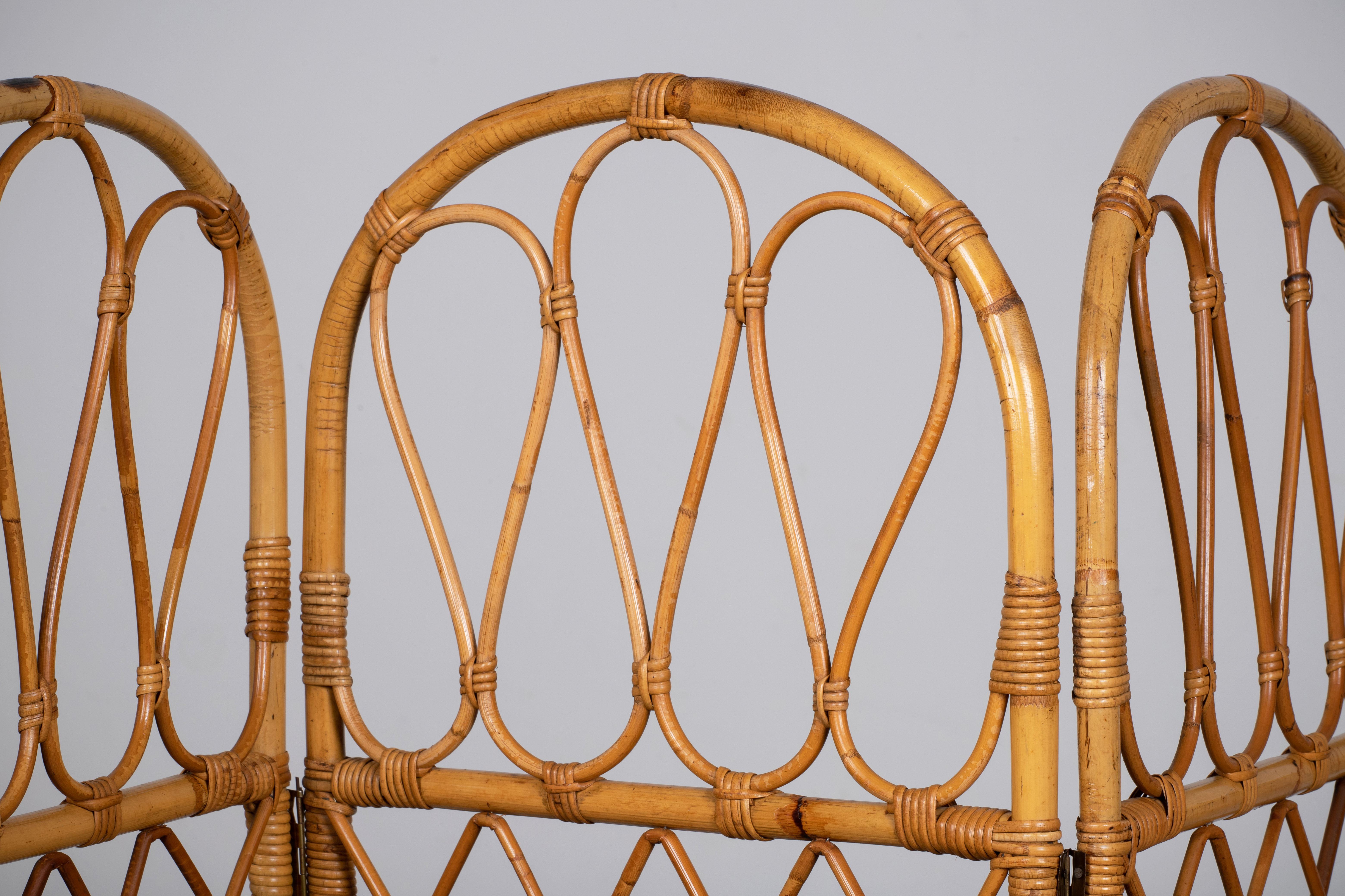 Mid-Century Modern Rattan French Riviera Room Screen Paravent Divider, France In Good Condition For Sale In Wiesbaden, DE