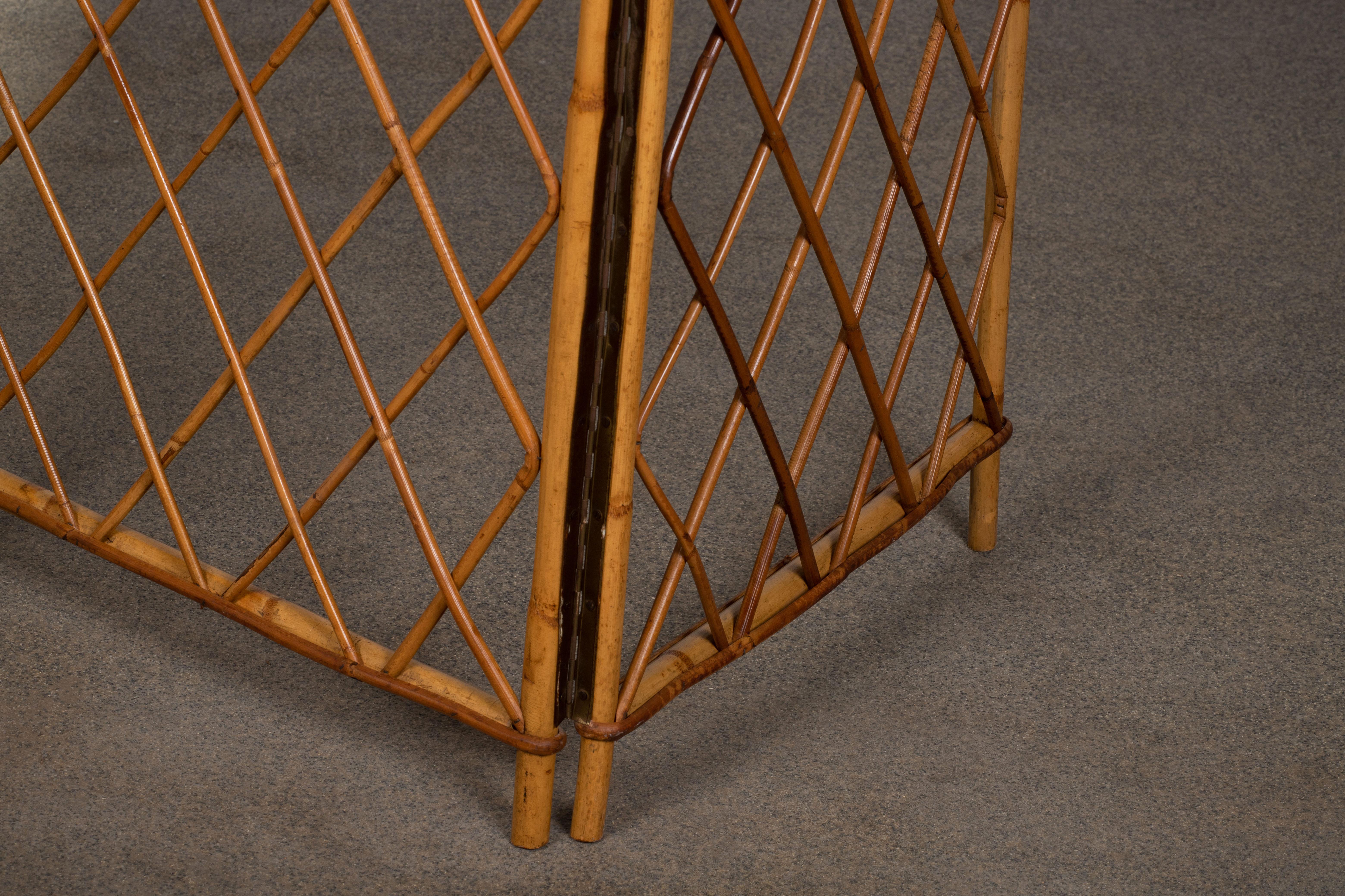 Mid-Century Modern Rattan French Riviera Room Screen Paravent Divider, France For Sale 1