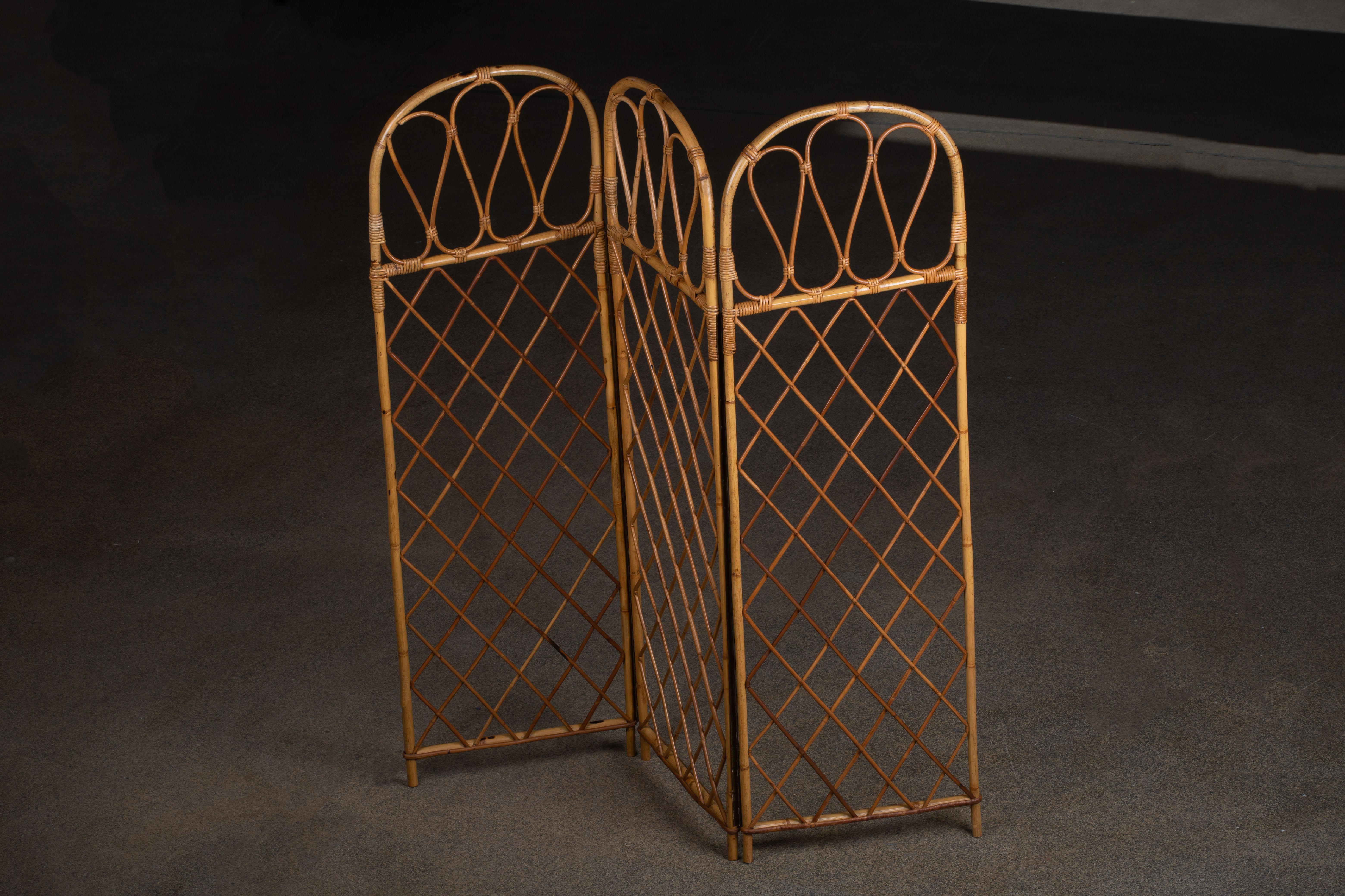 Mid-Century Modern Rattan French Riviera Room Screen Paravent Divider, France For Sale 2