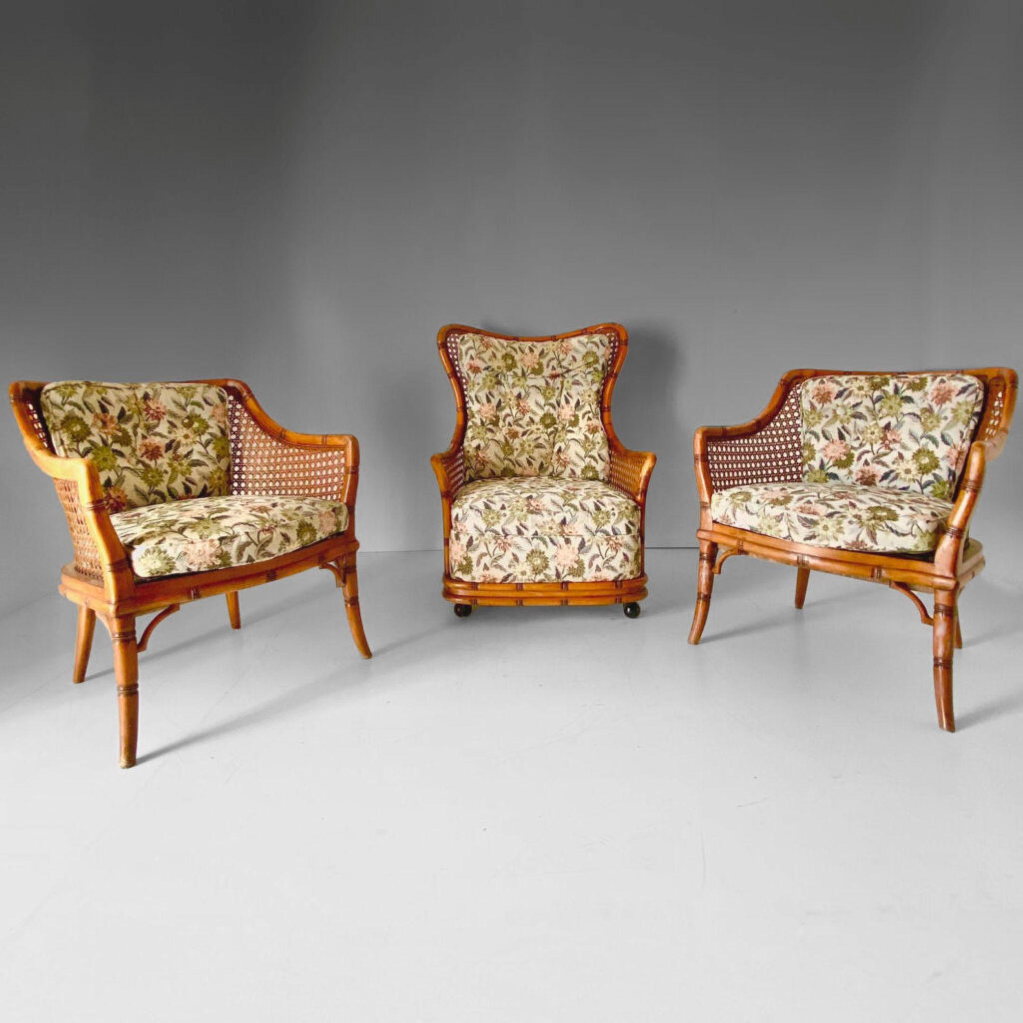 Mid Century Modern Rattan Garden set, Giorgetti Roma, Italy 1970