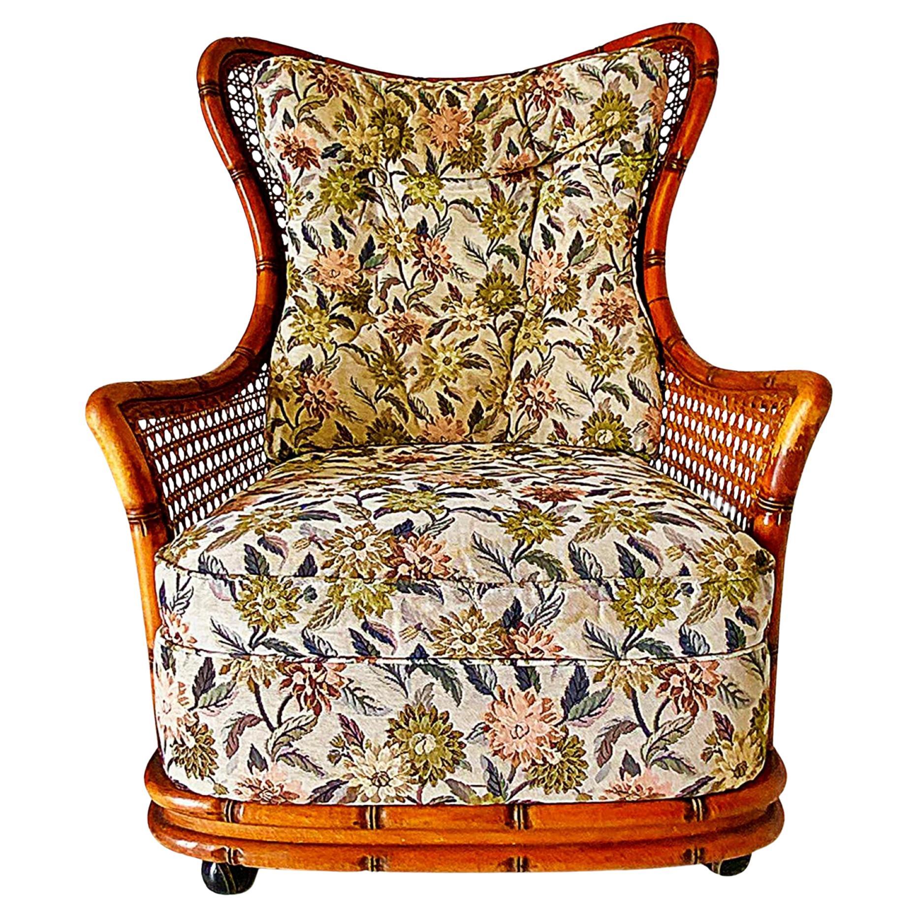 Mid Century Modern Rattan Garden Peacock Chair by Giorgetti, Italy, 1970 in vendita