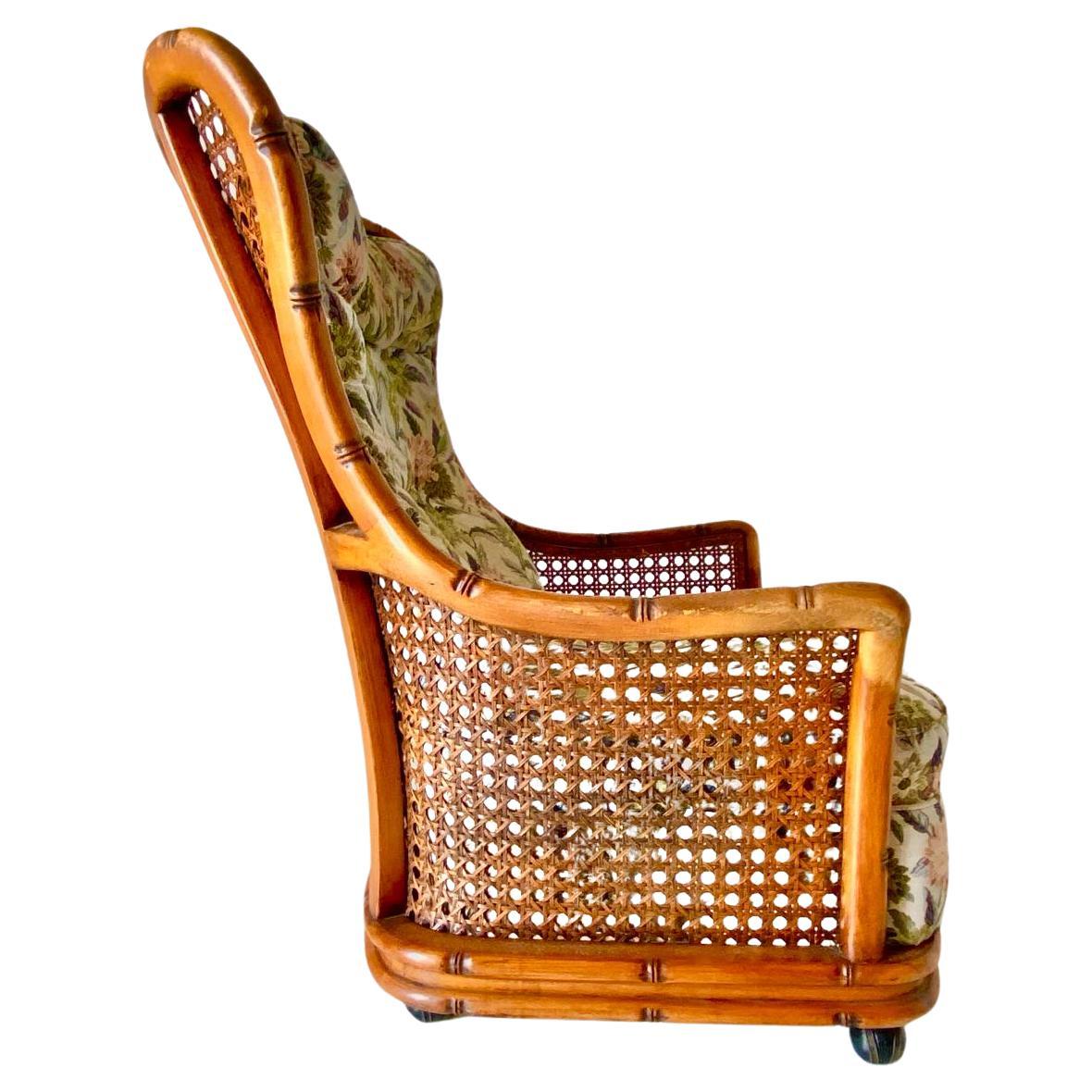 Moderne Rattan-Gartengarnitur aus der Mitte des Jahrhunderts, Giorgetti Roma, Italien 1970 (Stoff) im Angebot