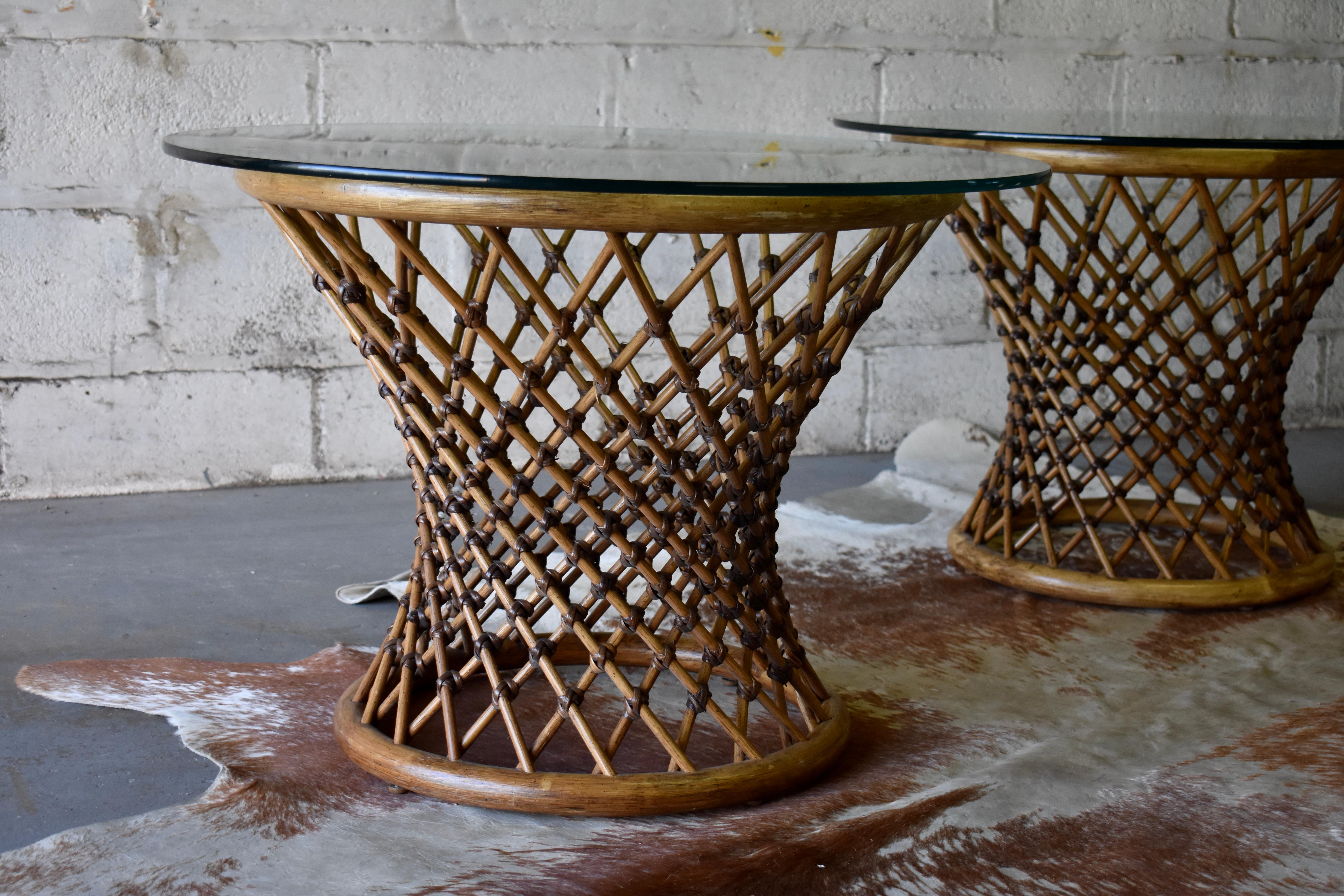 Mid-Century Modern Rattan + Glass End Tables / Side Tables For Sale 3