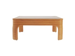 Mesa Cocktail Cuadrada de Ratán y Cristal Moderna de Mediados de Siglo Según Paul Frankl