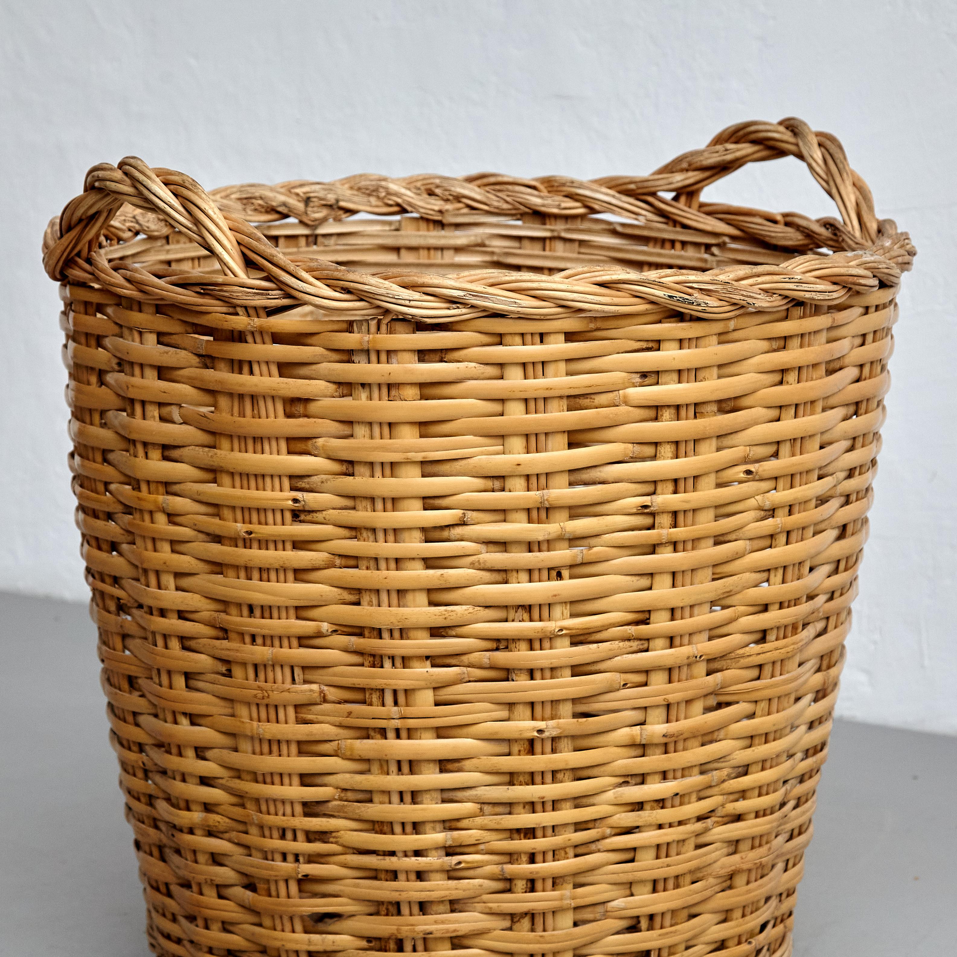 Mid-20th Century Mid-Century Modern Rattan Large Basket, circa 1960