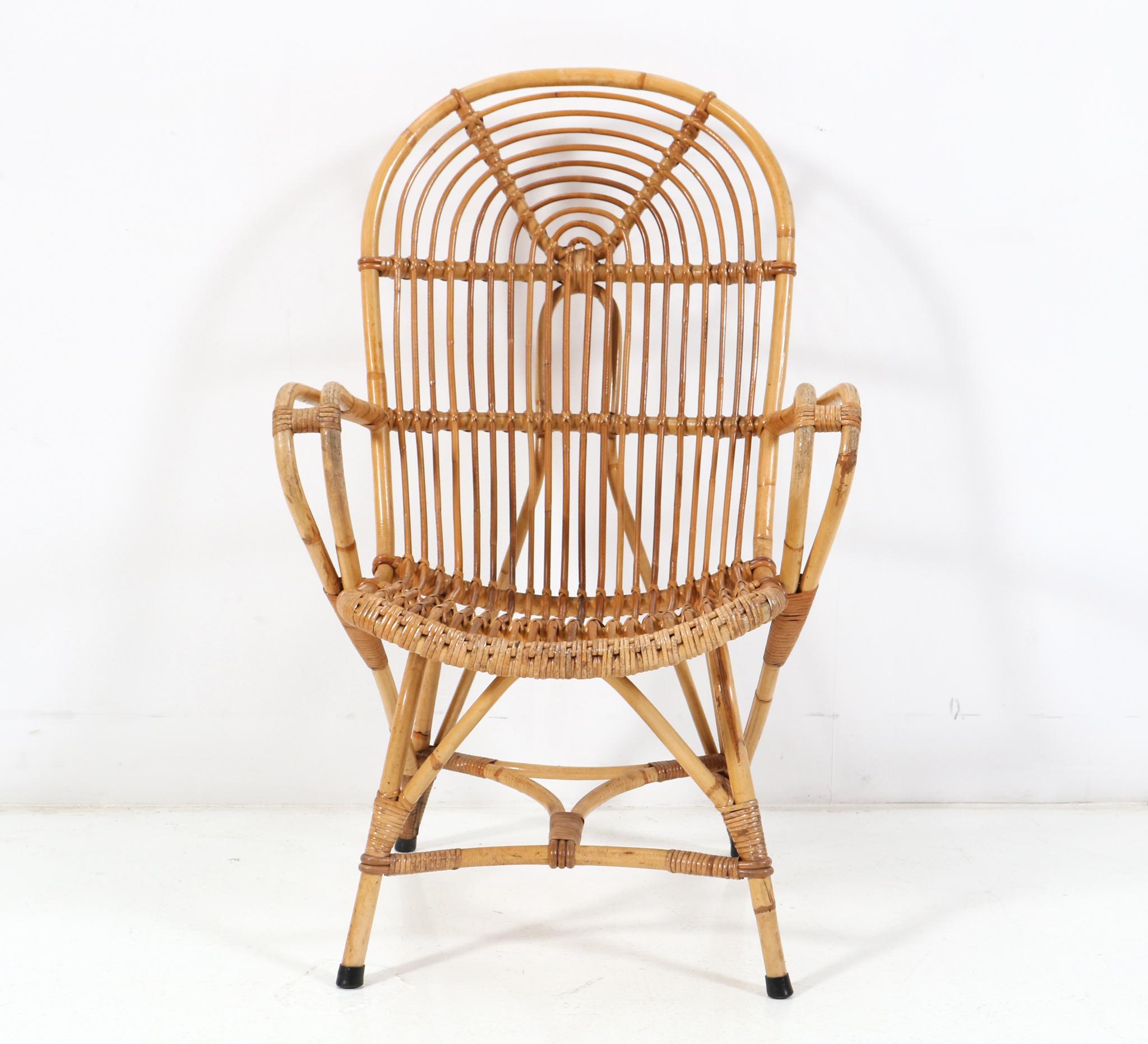 Italian Mid-Century Modern Rattan Lounge Chair, 1960s For Sale