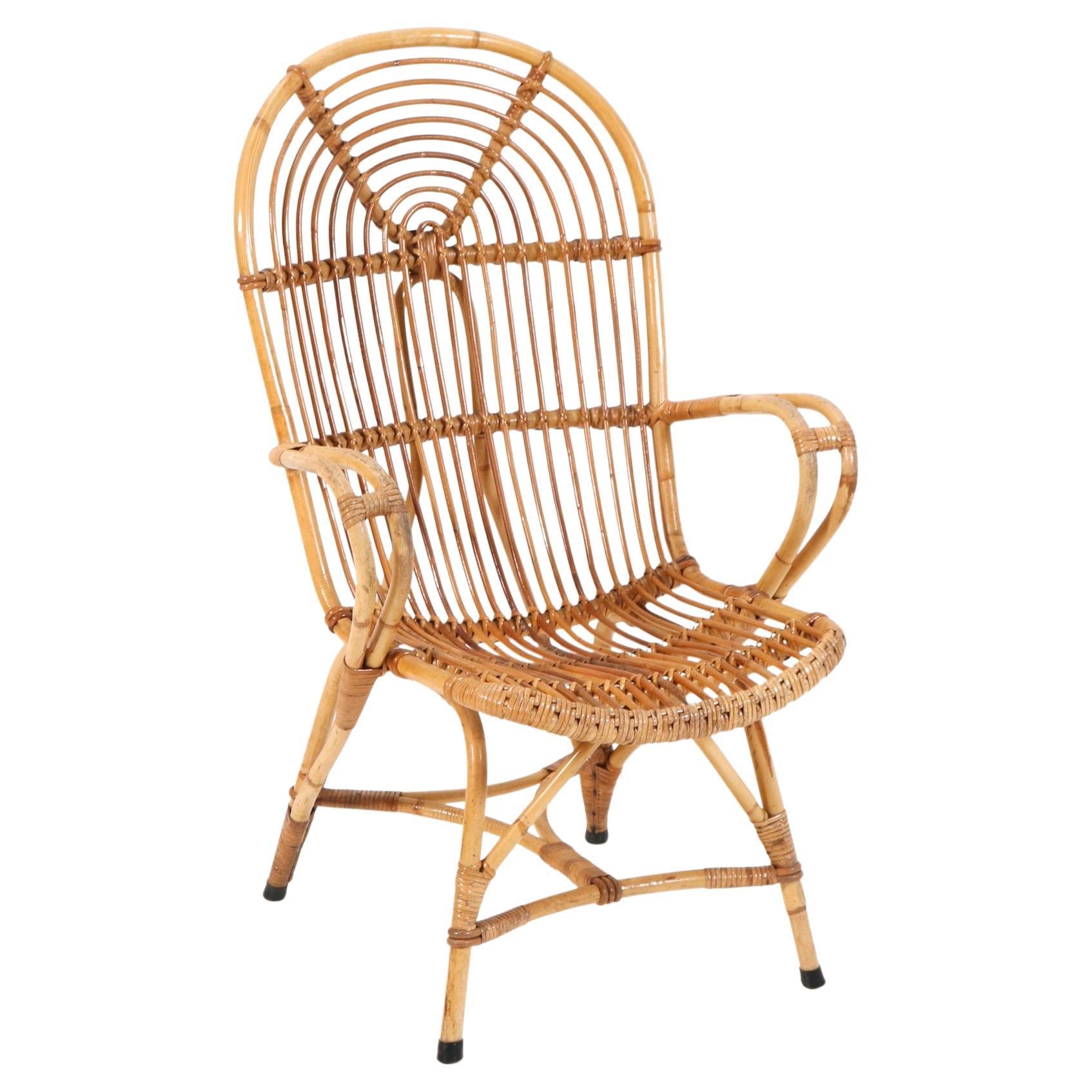Mid-Century Modern Rattan Lounge Chair, 1960s For Sale