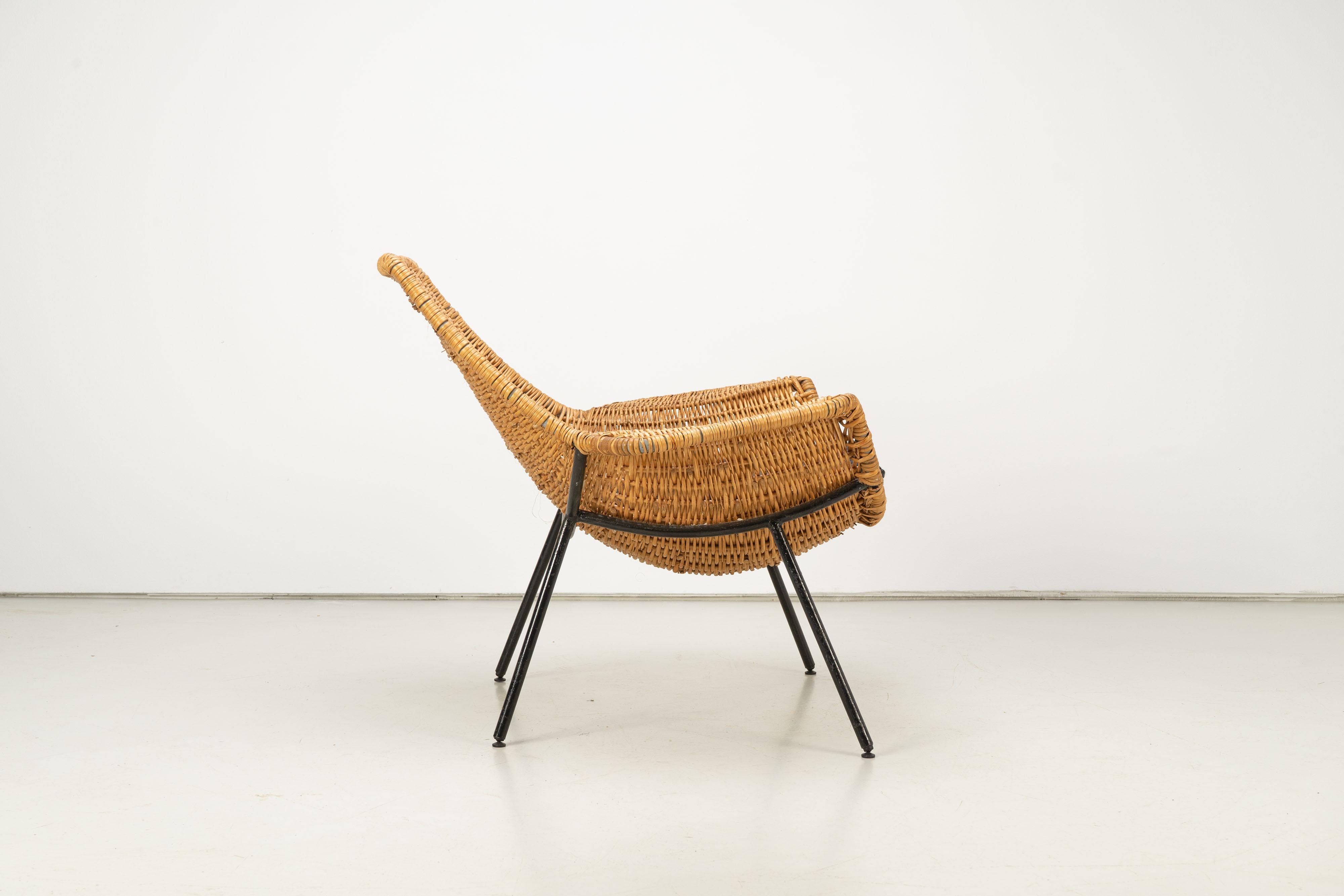 20th Century Mid-Century Modern Rattan Lounge Chair by Giancarlo De Carlo Italy, 1954 For Sale