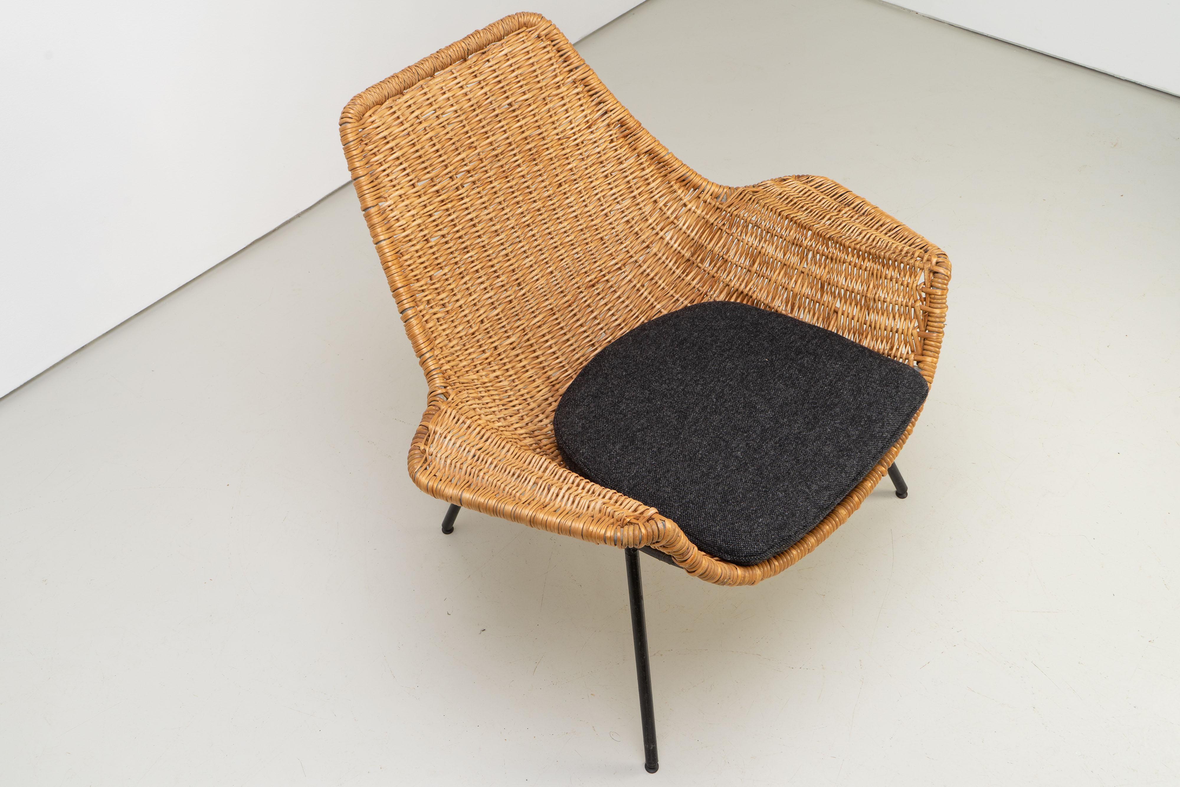 20th Century Mid-Century Modern Rattan Lounge Chair by Giancarlo De Carlo, Italy, 1954 For Sale