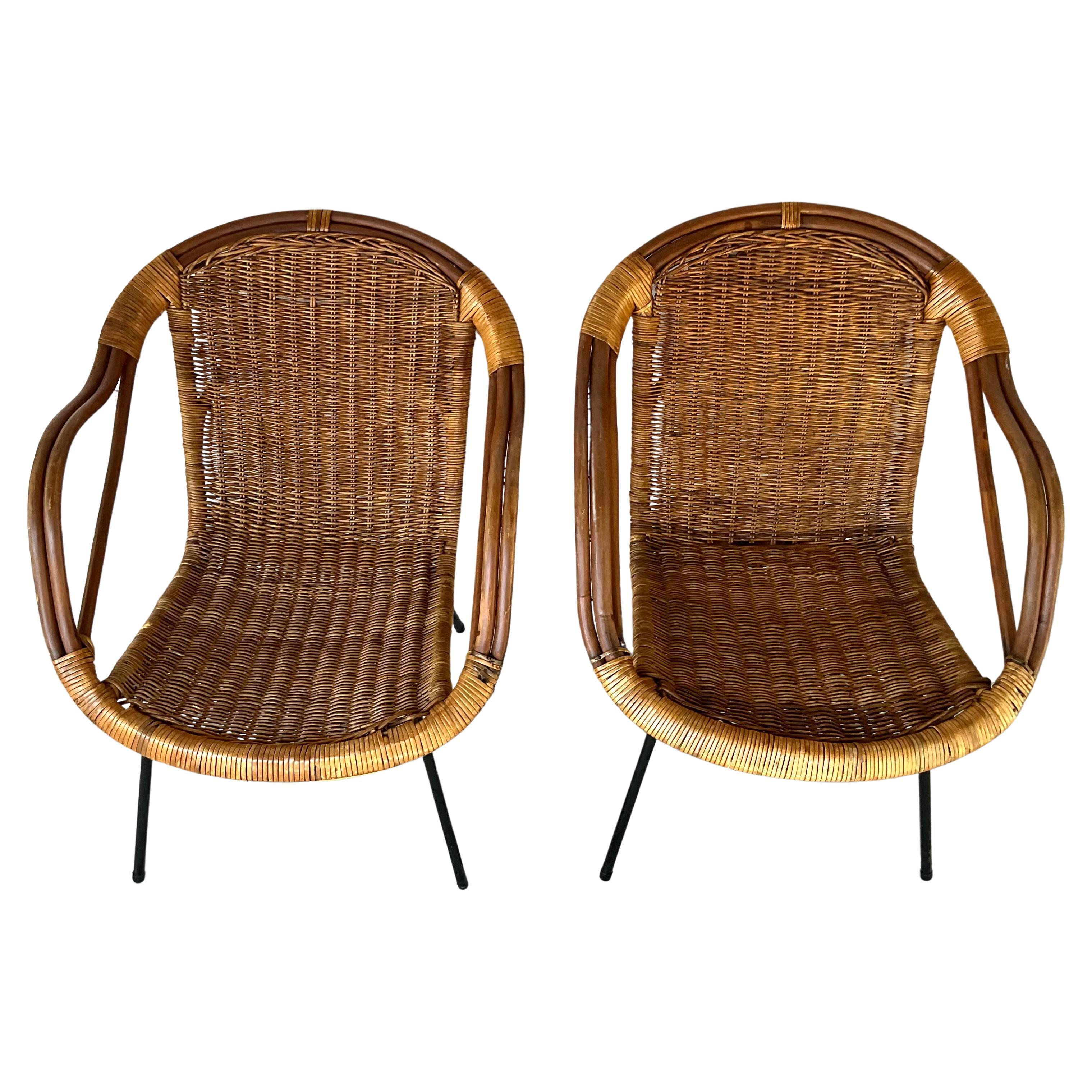 Mid-Century Modern Rattan Lounge Chairs, Set of Two 4