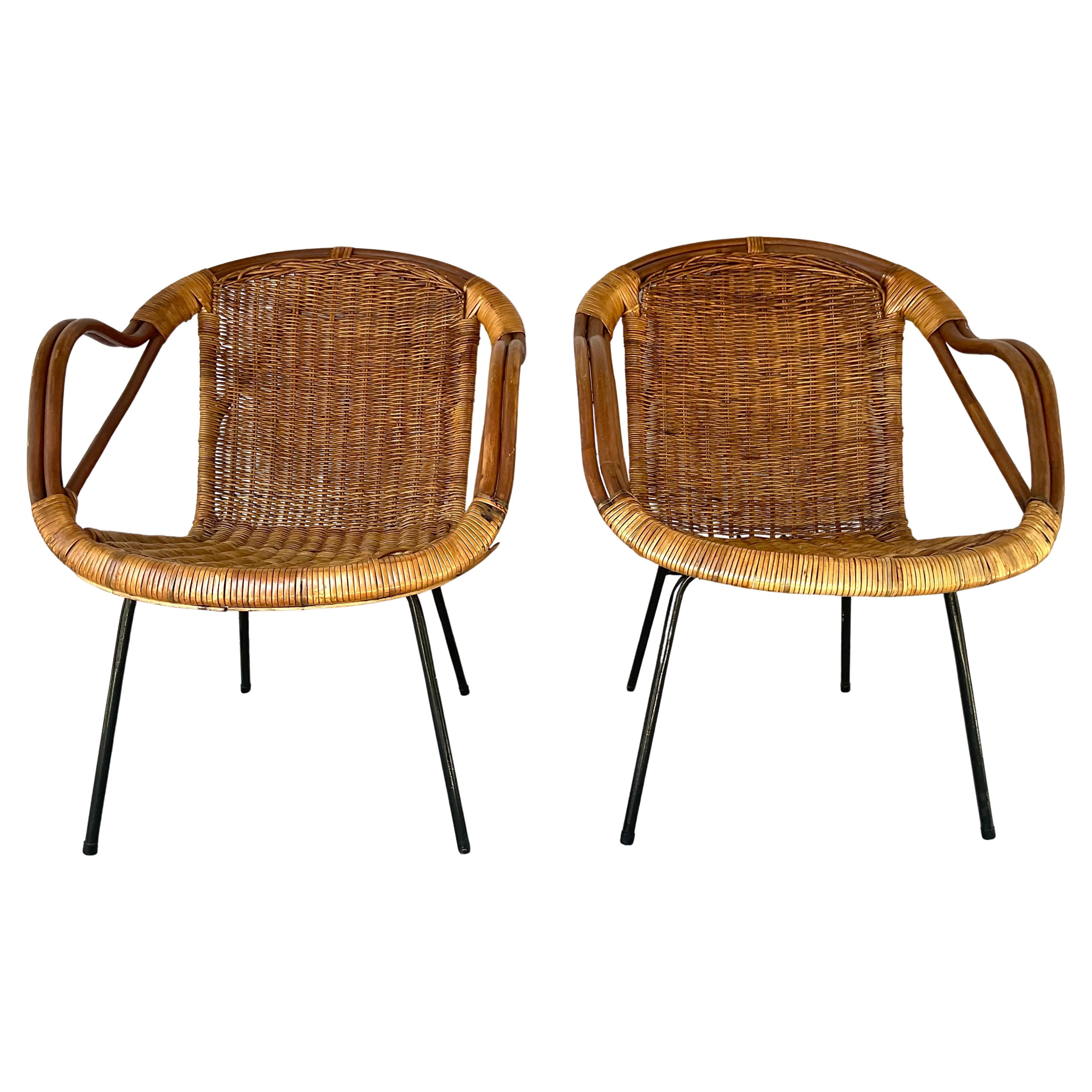 Mid-Century Modern Rattan Lounge Chairs, Set of Two 6