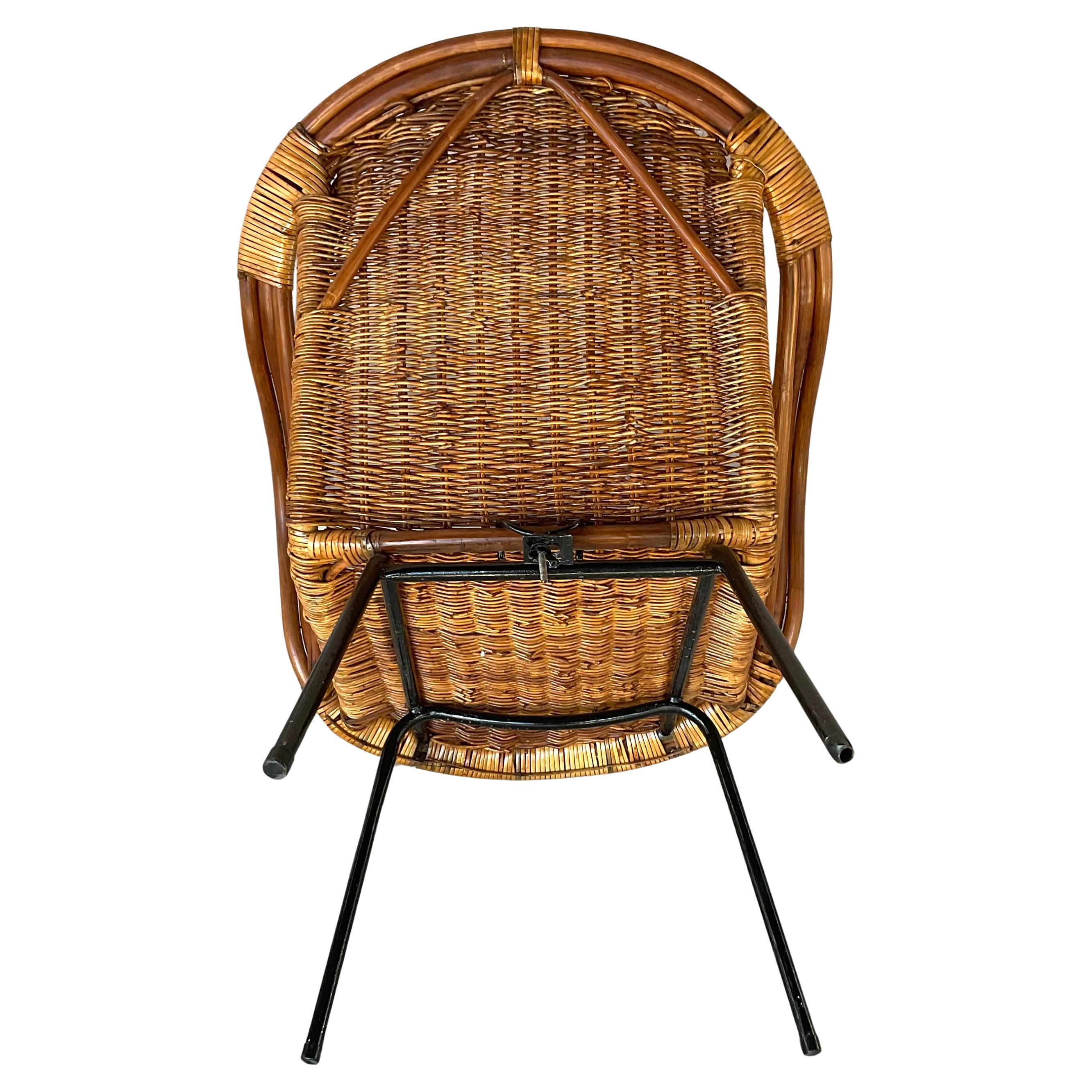 Metal Mid-Century Modern Rattan Lounge Chairs, Set of Two