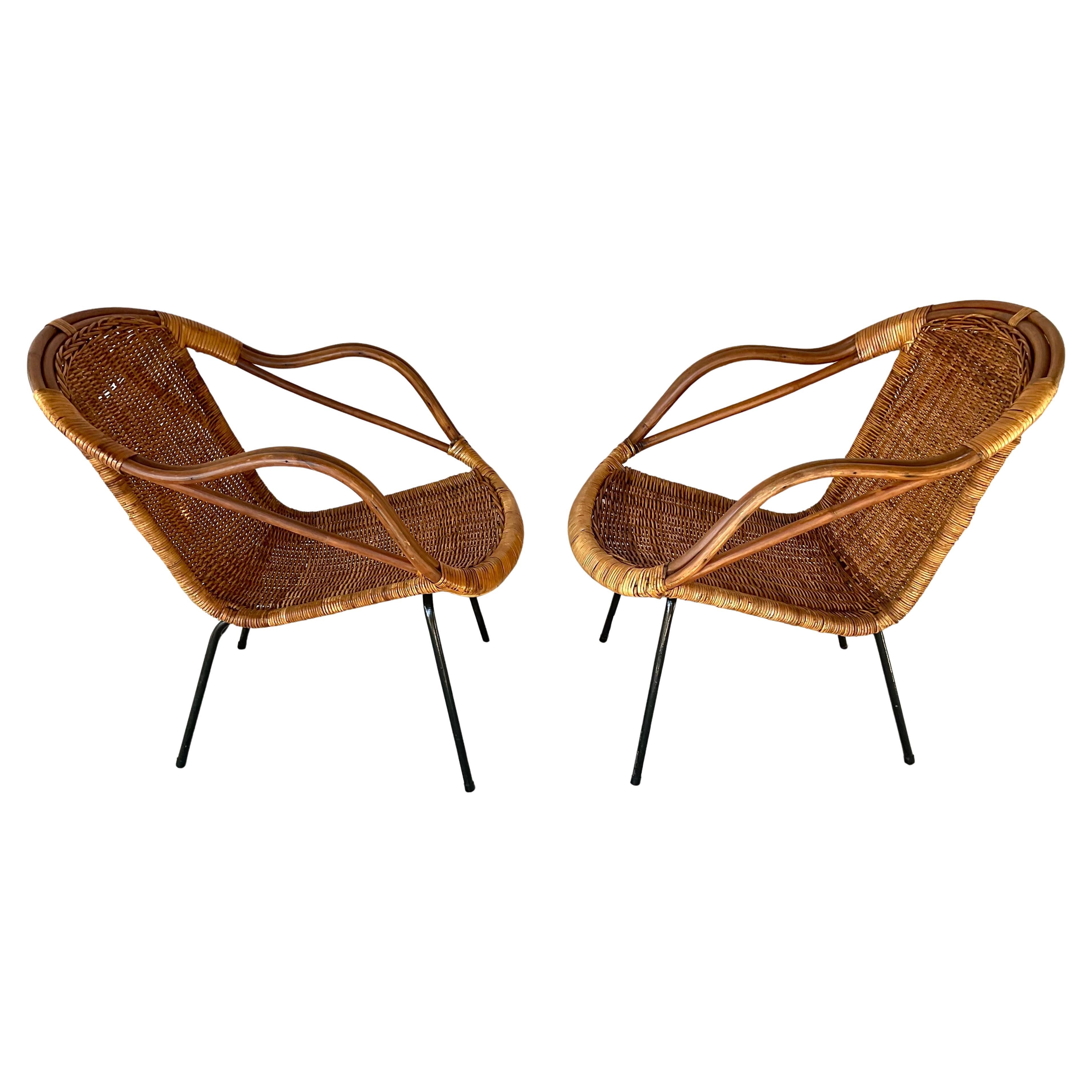 Mid-Century Modern Rattan Lounge Chairs, Set of Two 2