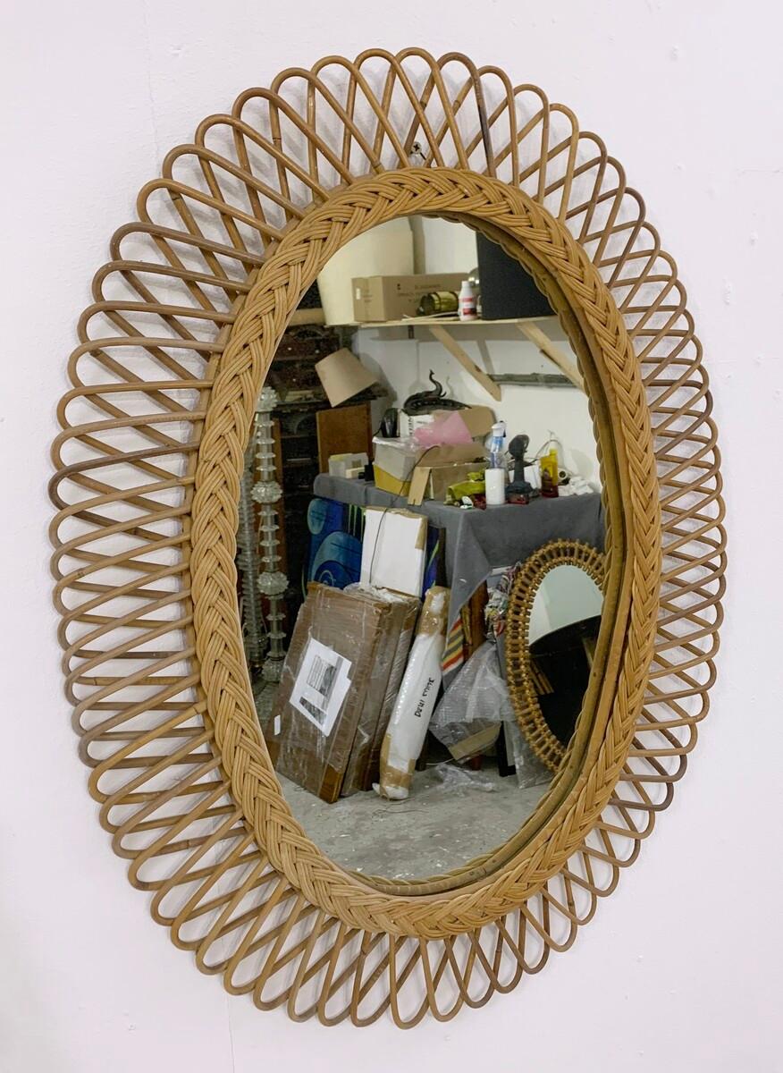 Mid-Century Modern Rattan Mirror, Italy, 1950s 1