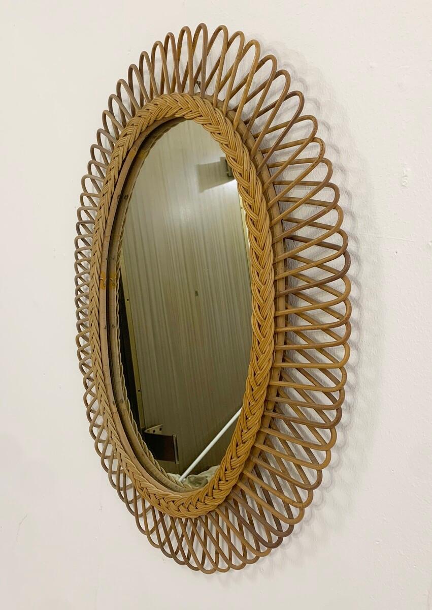 Mid-Century Modern Rattan Mirror, Italy, 1950s 2