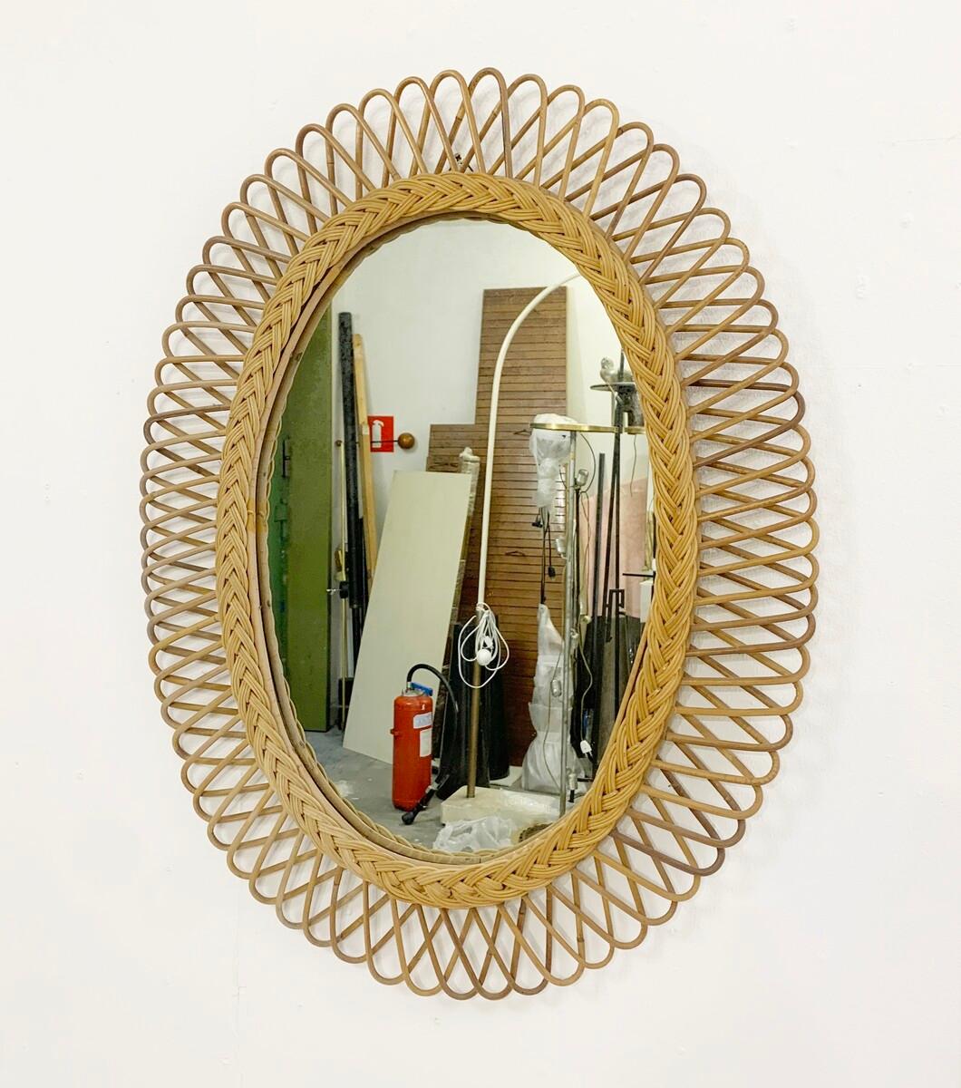 Mid-Century Modern Rattan Mirror, Italy, 1950s 3