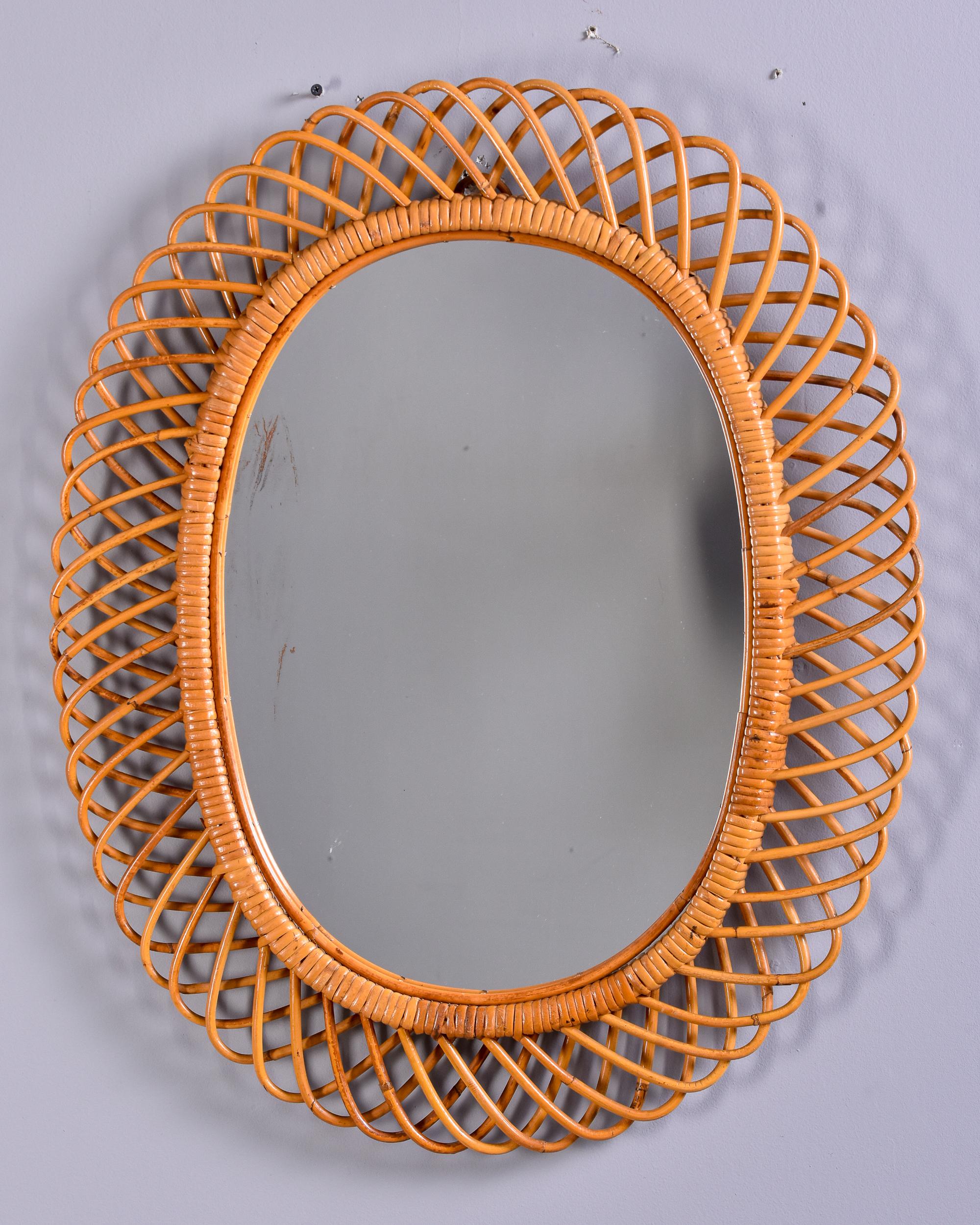 Mid-Century Modern Rattan Oval Mirror In Good Condition In Troy, MI