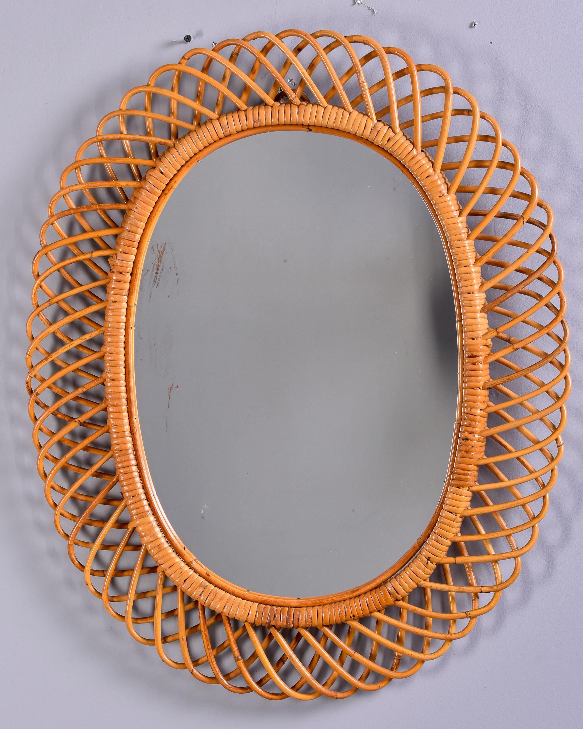 20th Century Mid-Century Modern Rattan Oval Mirror