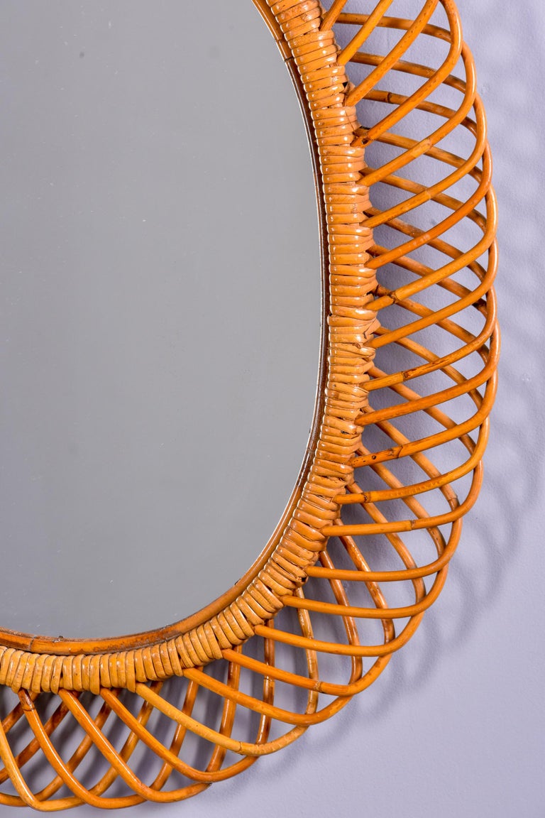 MidCentury Modern Rattan Oval Mirror For Sale at 1stDibs