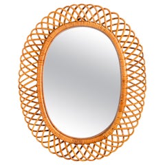 Mid-Century Modern Rattan Oval Mirror
