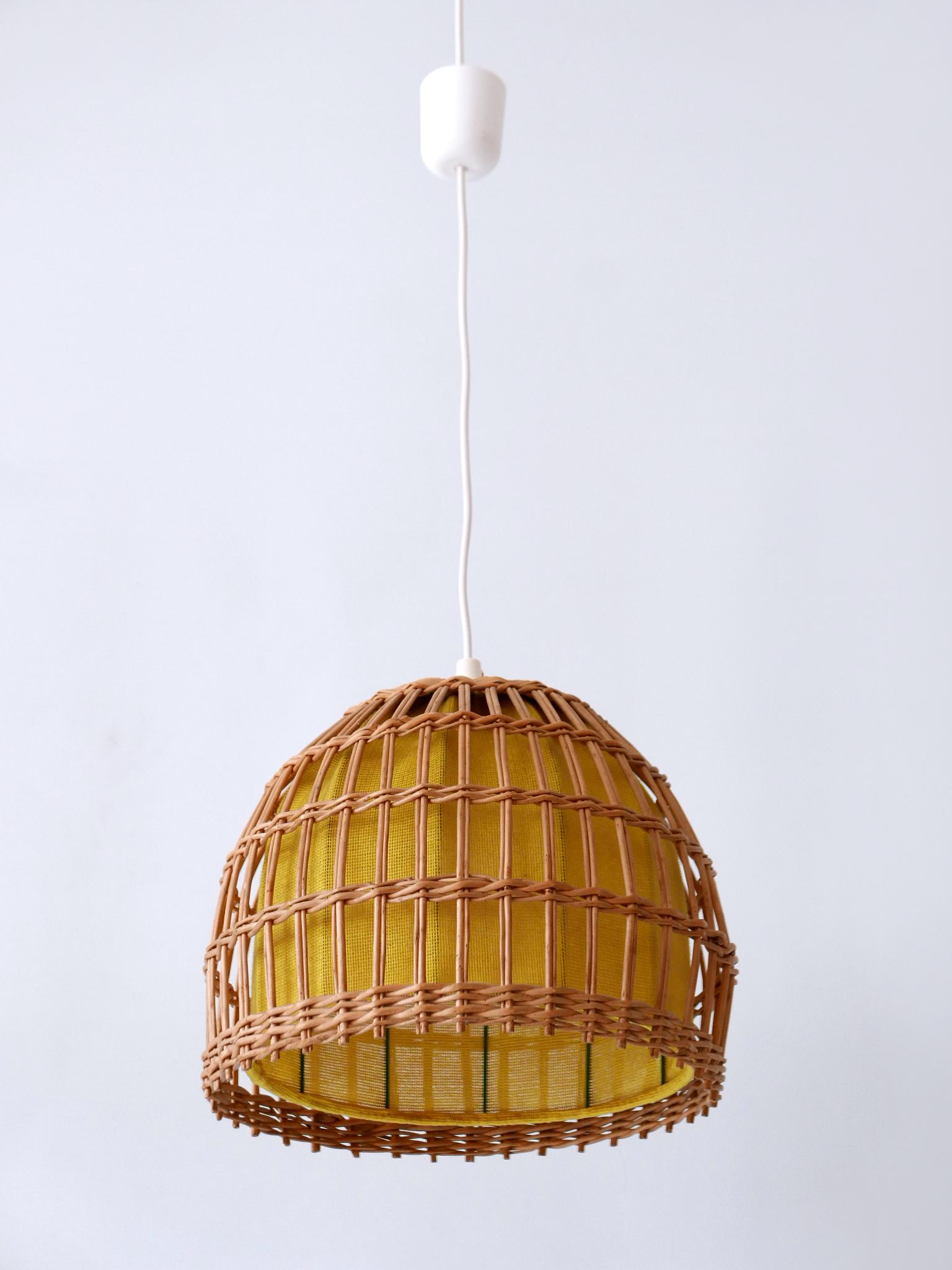 Fabric Mid-Century Modern Rattan Pendant Lamp or Hanging Light Germany 1960s For Sale
