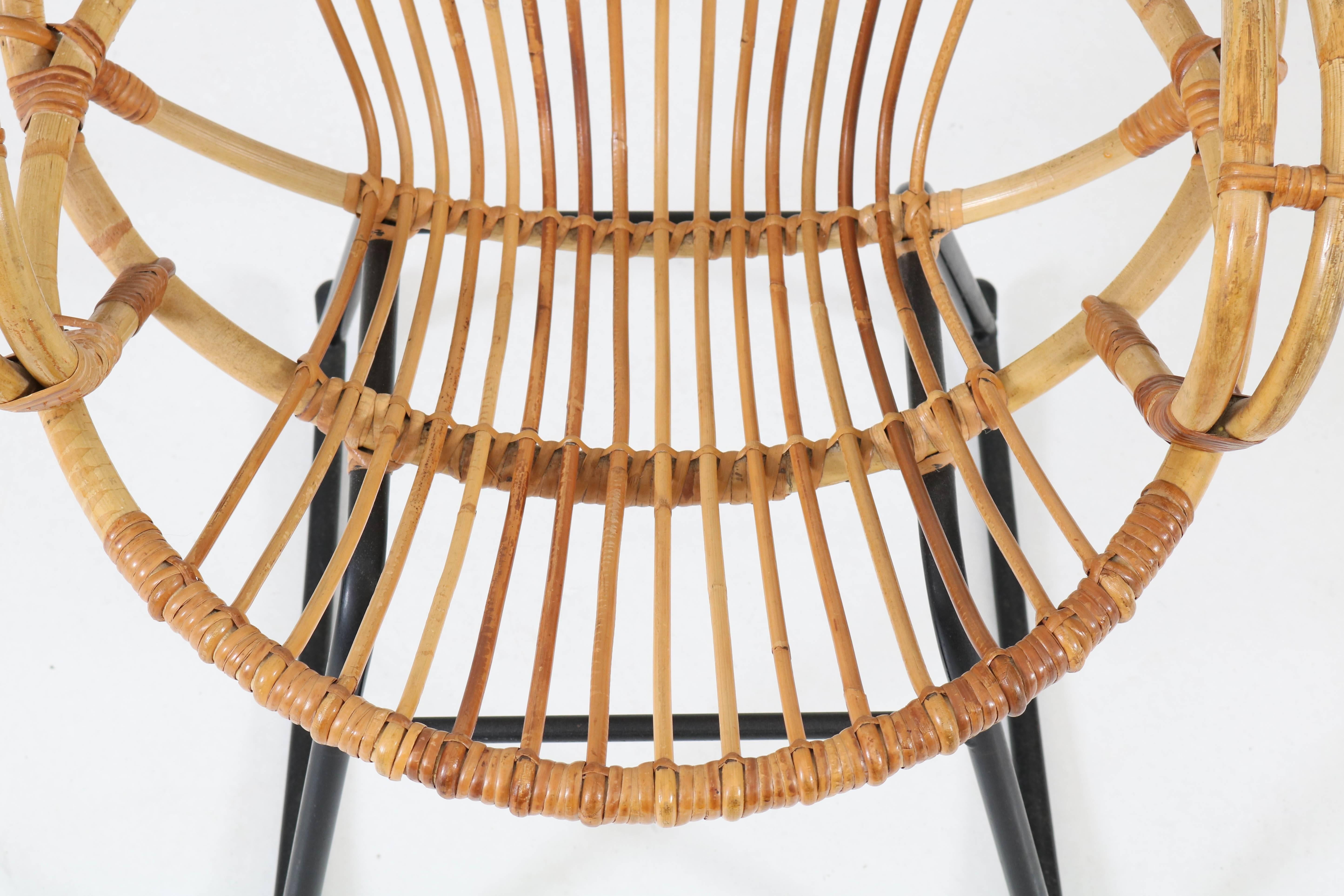 Mid-Century Modern Chaise à bascule en rotin moderne du milieu du siècle dernier:: Gebroeders Jonker pour Rohe:: années 1960