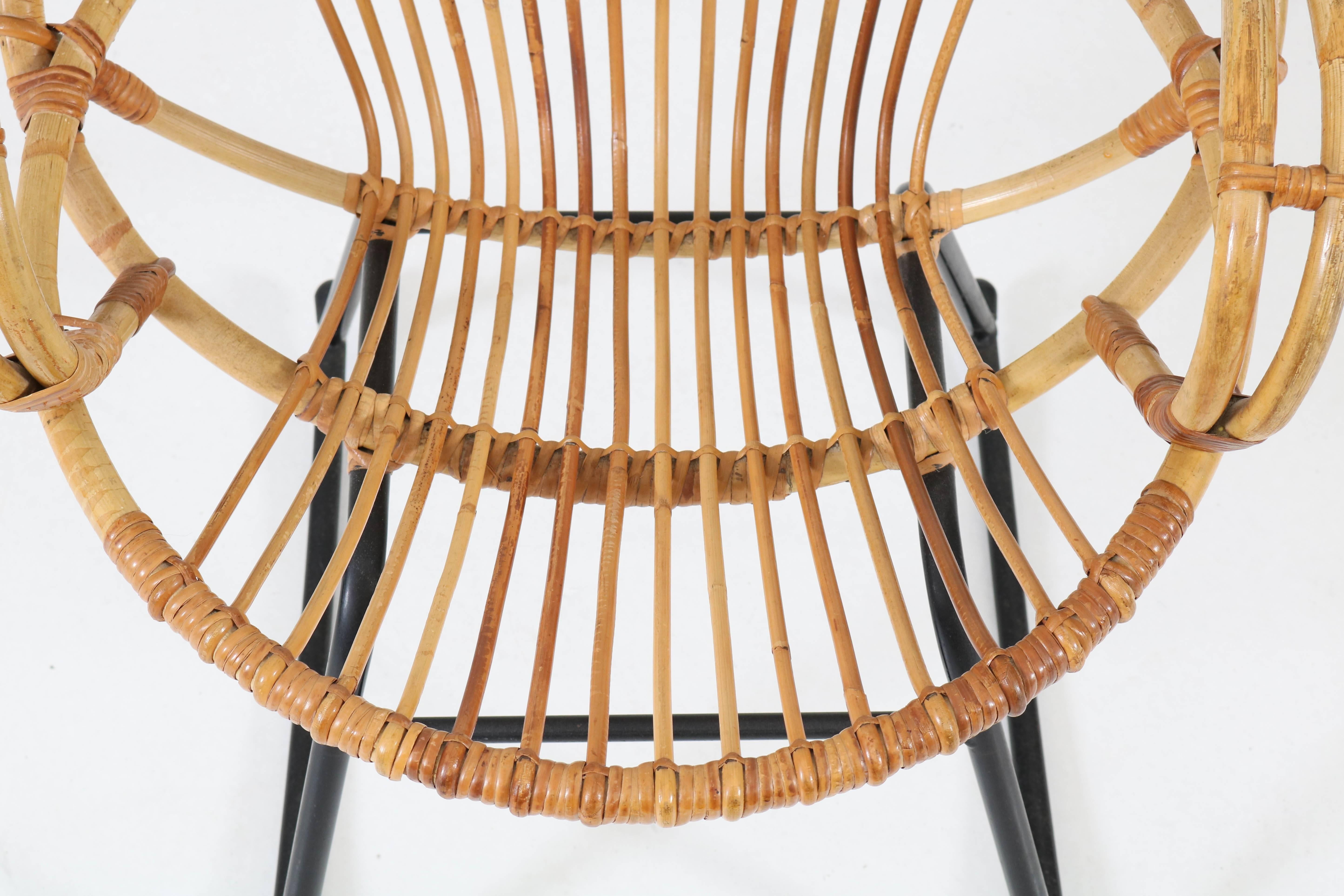 Dutch Mid-Century Modern Rattan Rocking Chair by Gebroeders Jonker for Rohe, 1960s