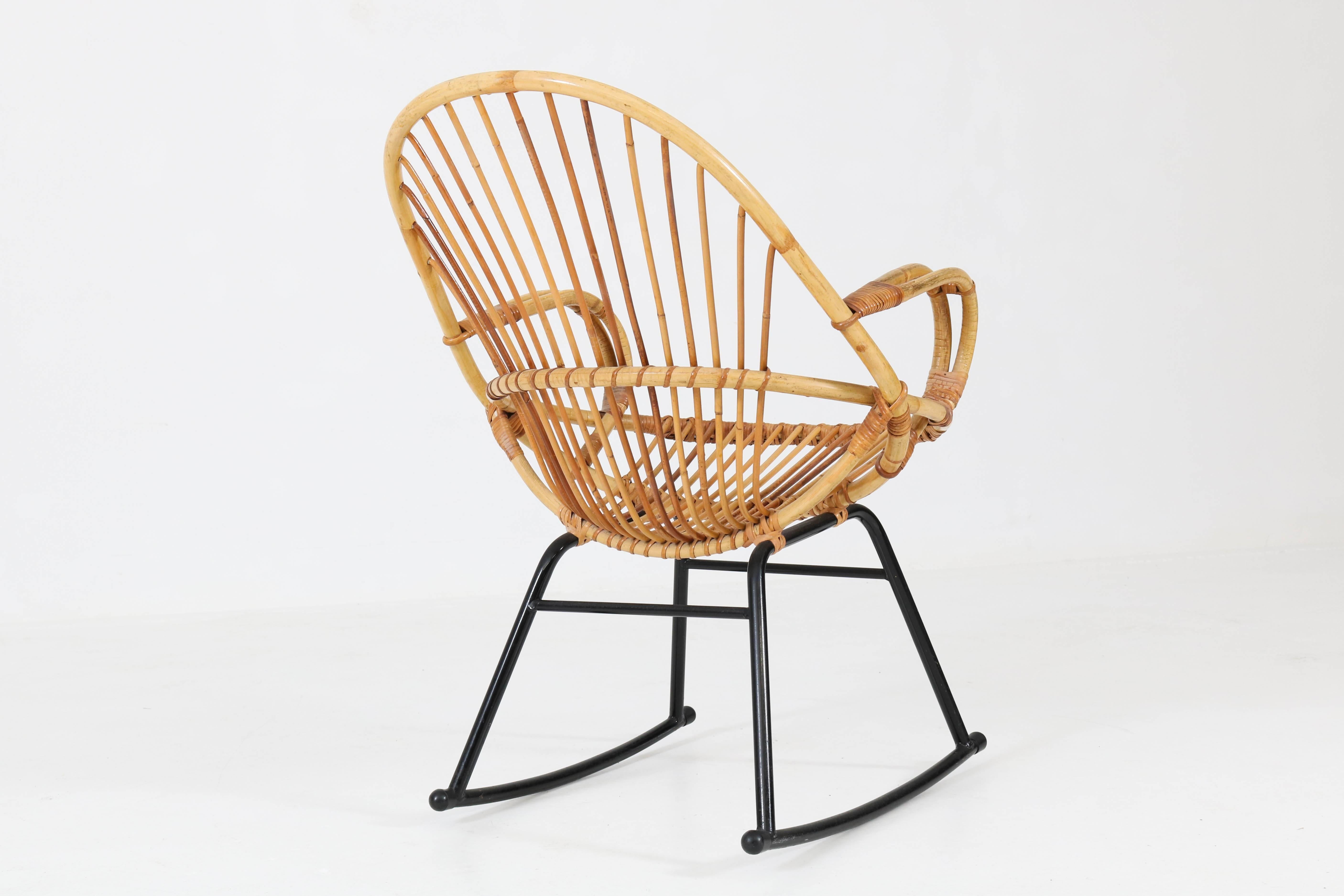 Mid-20th Century Mid-Century Modern Rattan Rocking Chair by Gebroeders Jonker for Rohe, 1960s