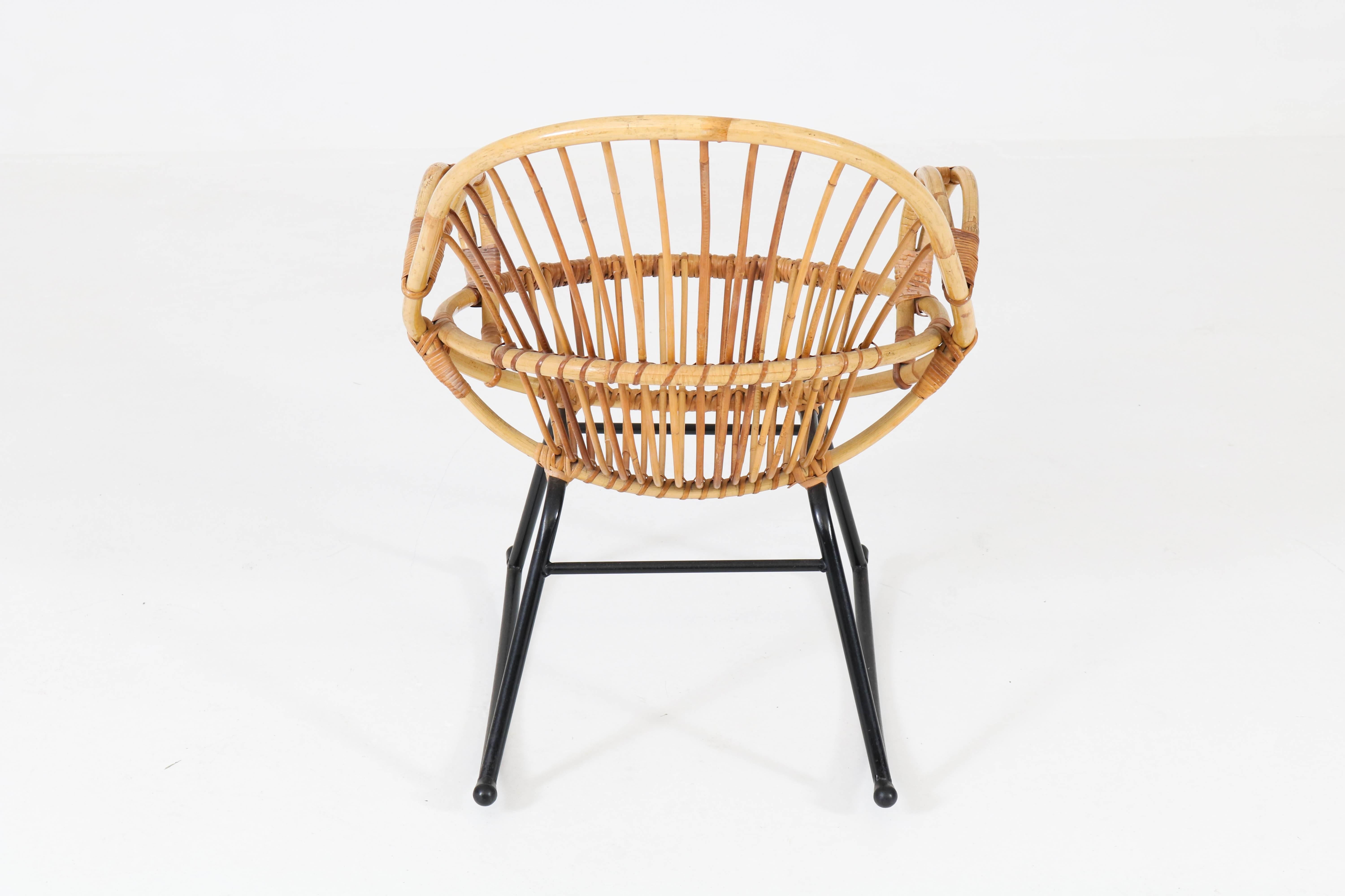 Metal Mid-Century Modern Rattan Rocking Chair by Gebroeders Jonker for Rohe, 1960s