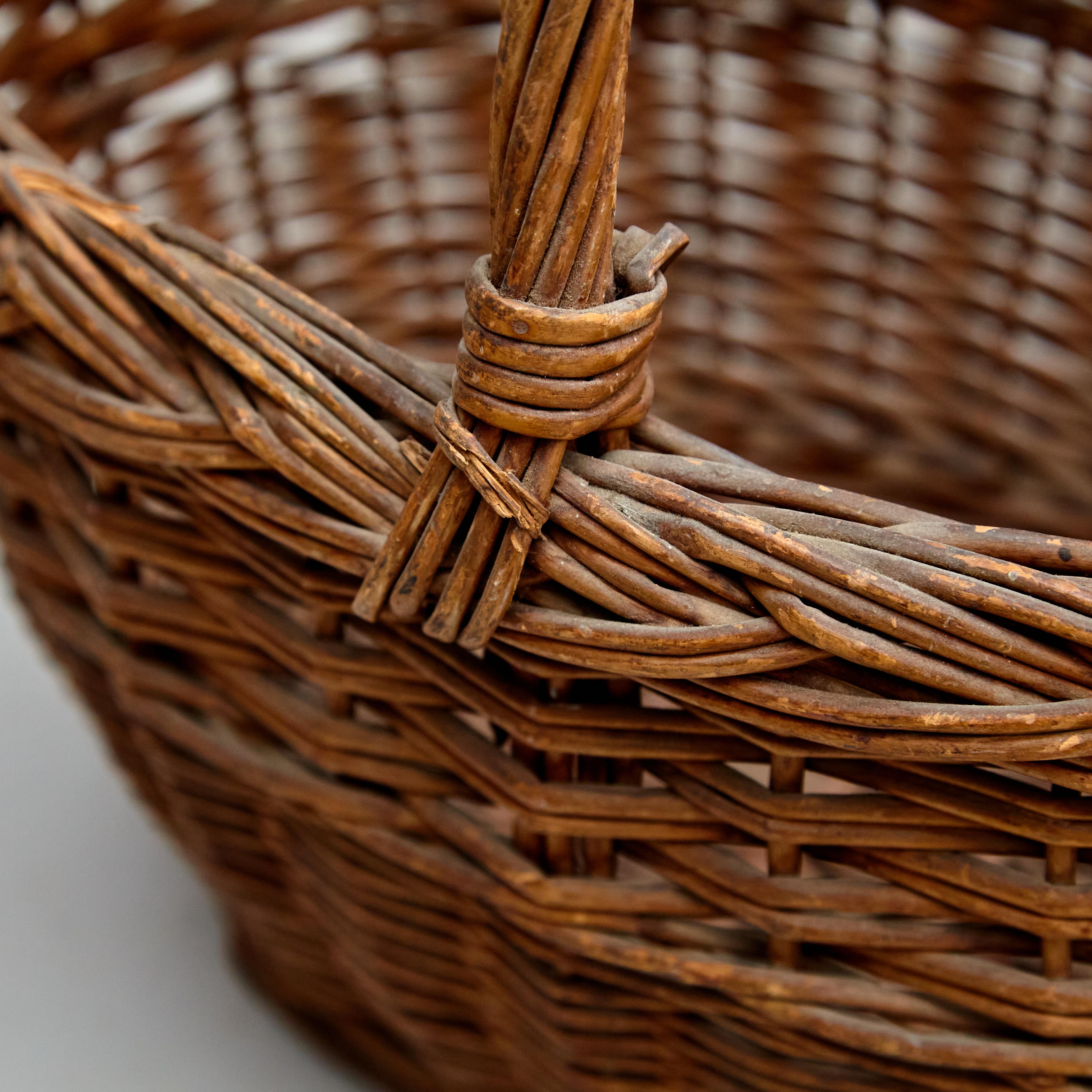 Mid-Century Modern Rattan Rustic Basket, circa 1960 For Sale 7