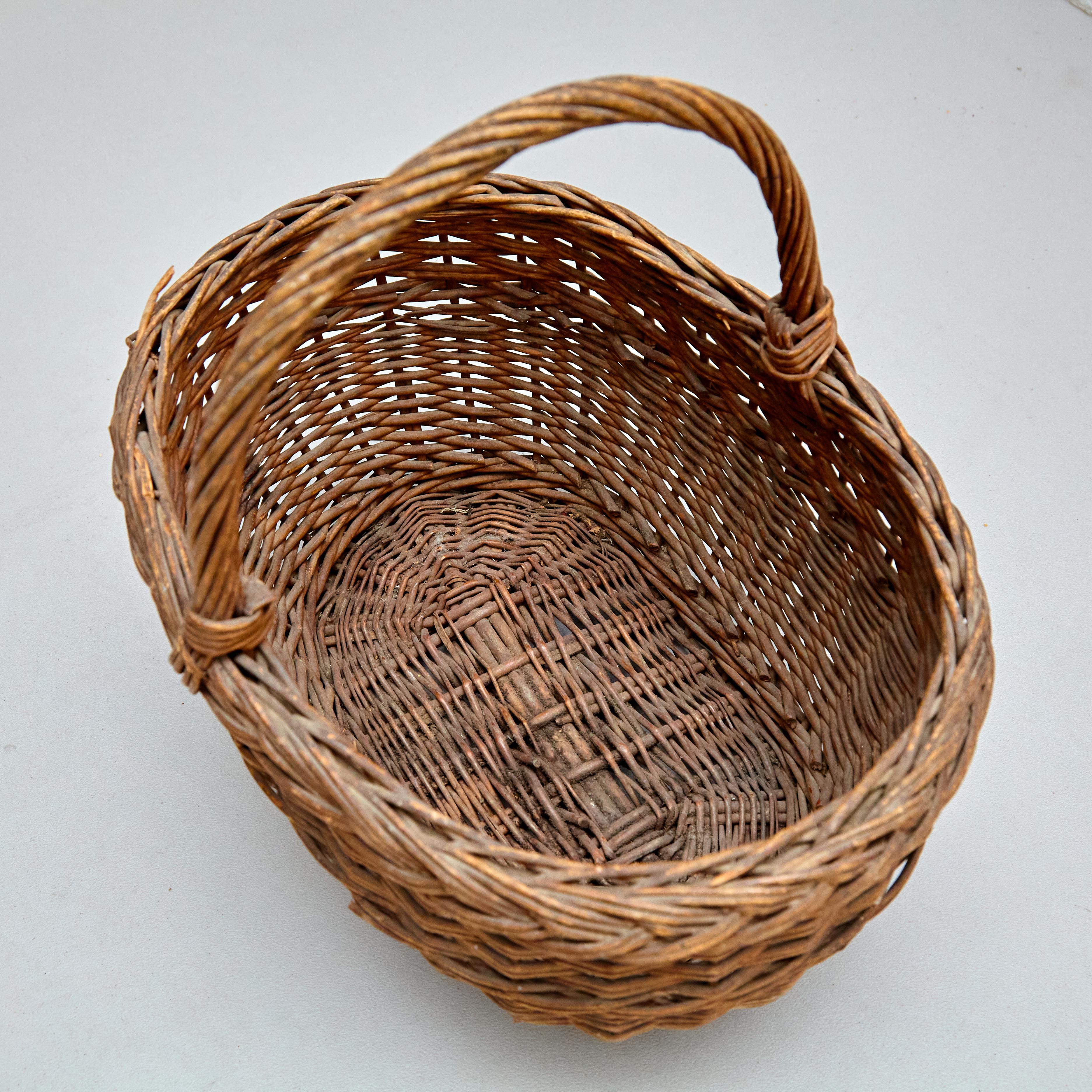 Mid-Century Modern Rattan Rustic Basket, circa 1960 For Sale 8