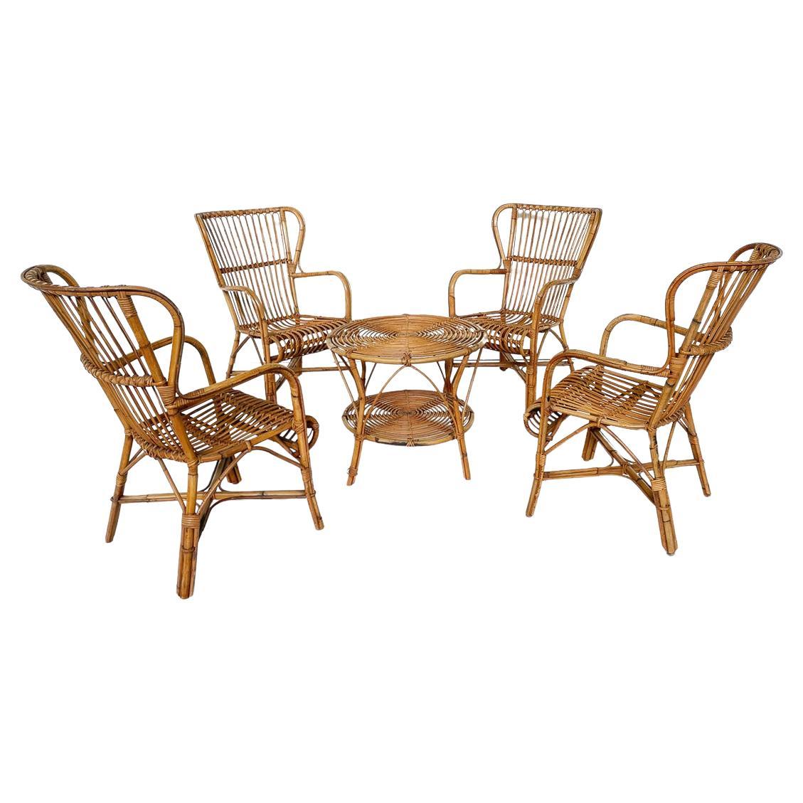 Mid-Century Modern Rattan Seating Set, Italy, 1970s For Sale