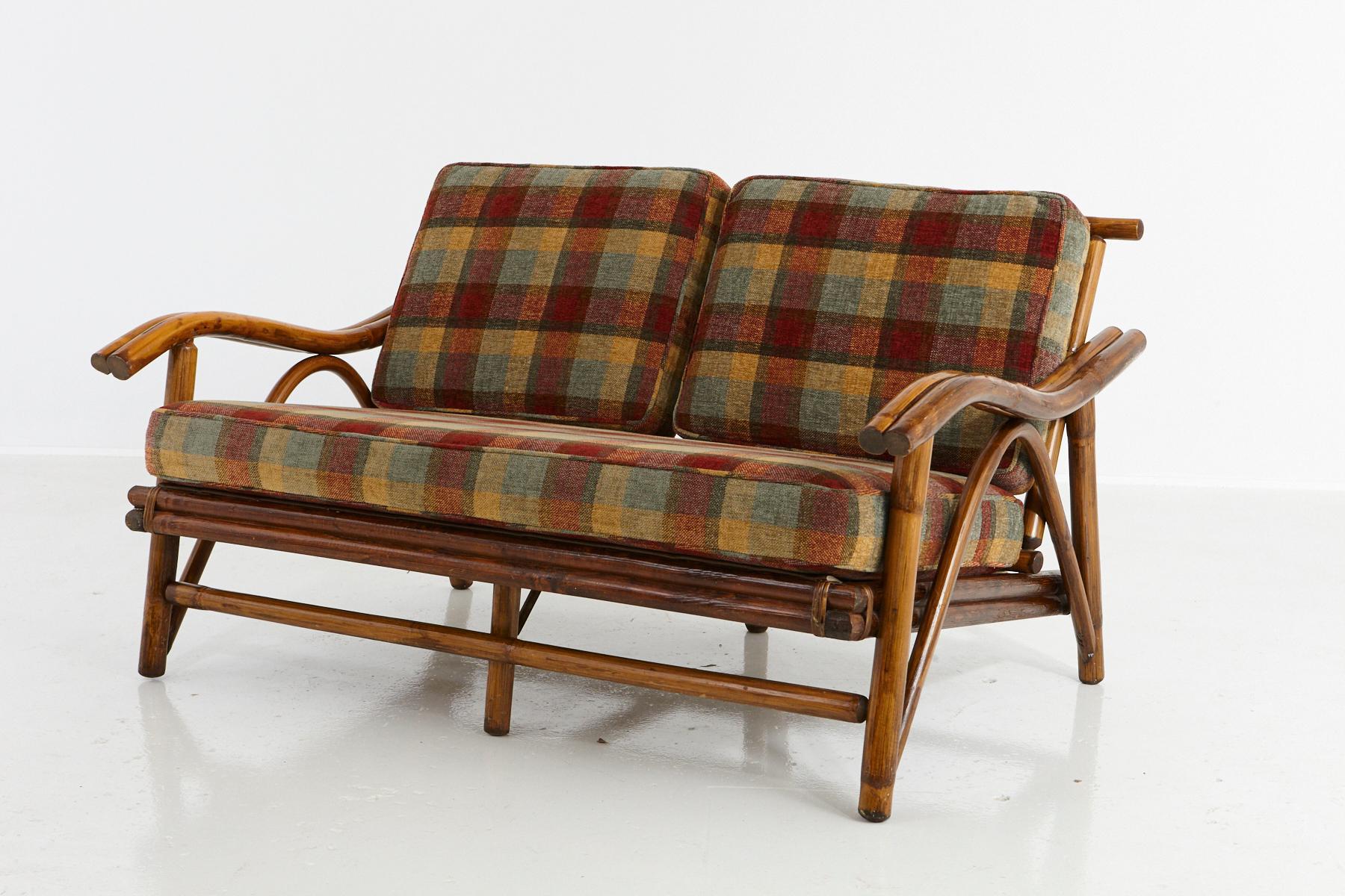 American Mid-Century Modern Rattan Settee in the Style of John Wisner for Ficks Reed For Sale