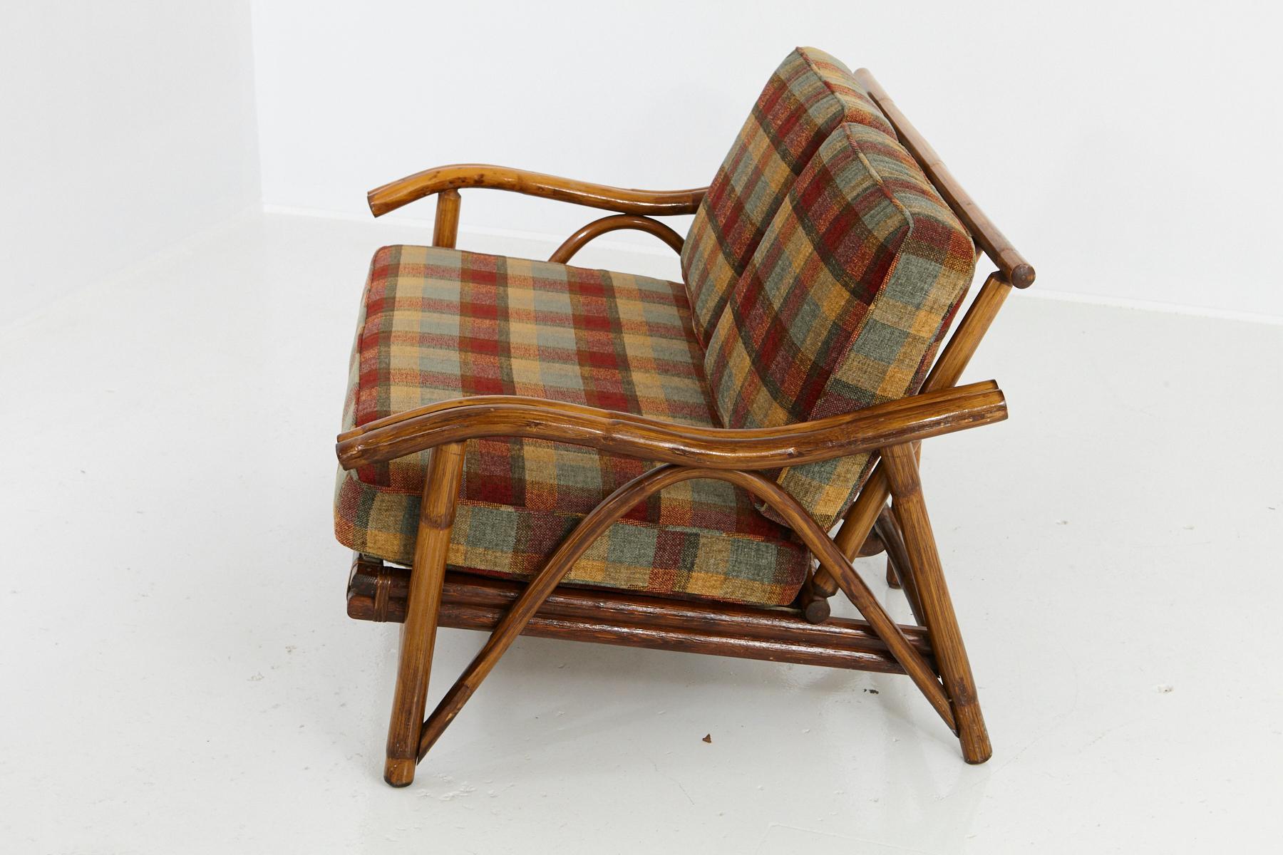 Mid-Century Modern Rattan Settee in the Style of John Wisner for Ficks Reed In Good Condition For Sale In Aramits, Nouvelle-Aquitaine