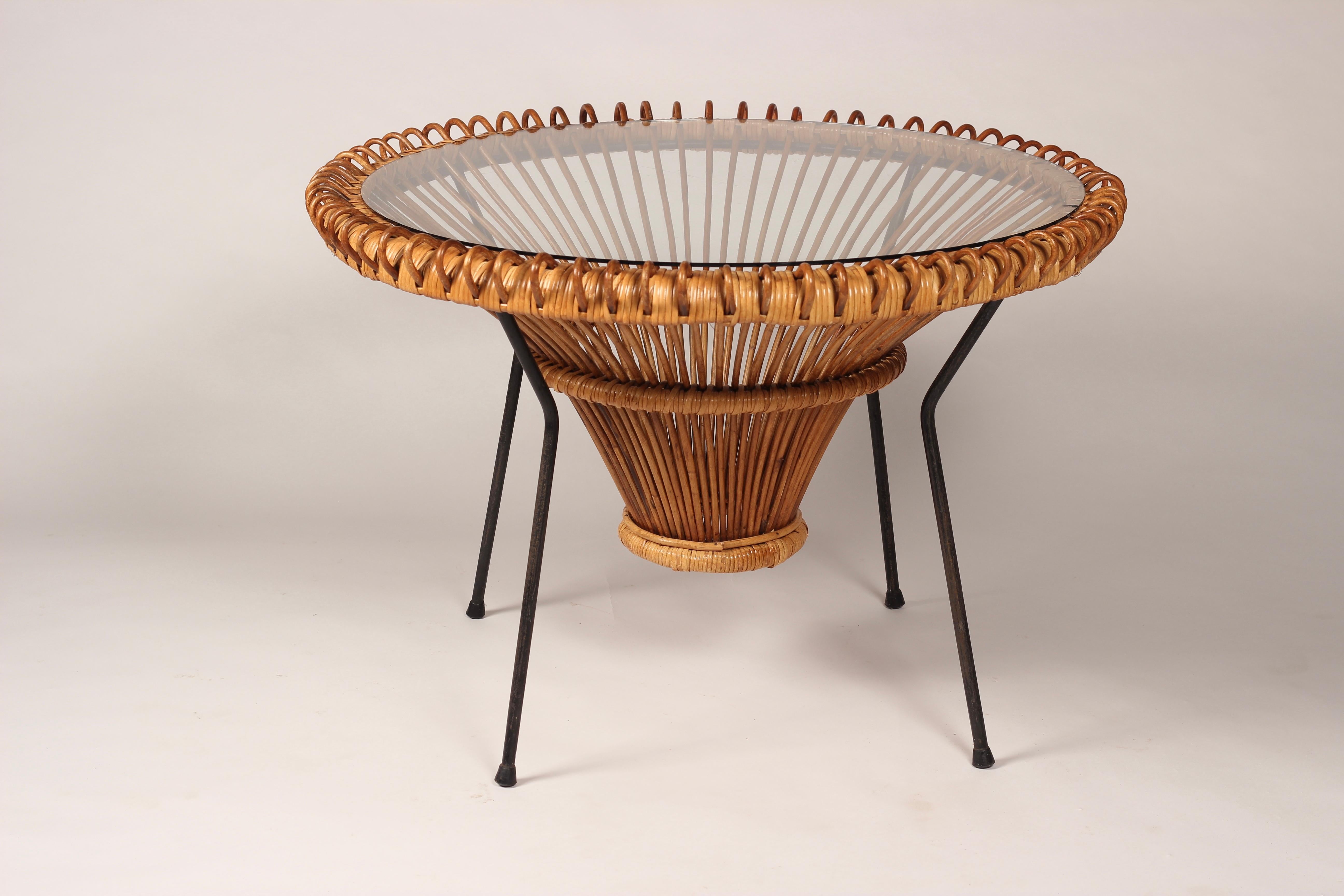 Mid-20th Century Mid-Century Modern Rattan Side Table in the Style of Franco Albini, 1950’s