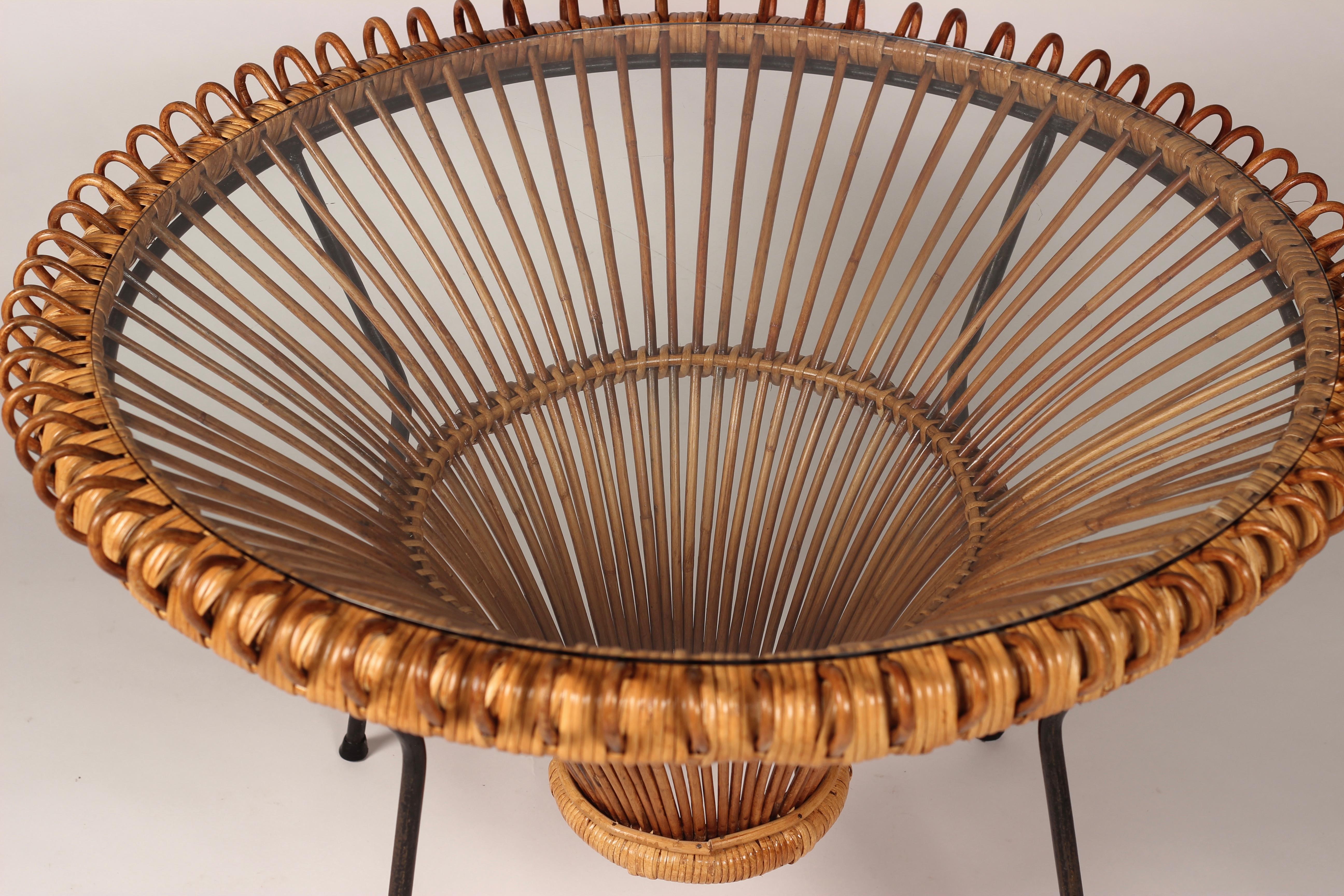 Mid-Century Modern Rattan Side Table in the Style of Franco Albini, 1950’s 1