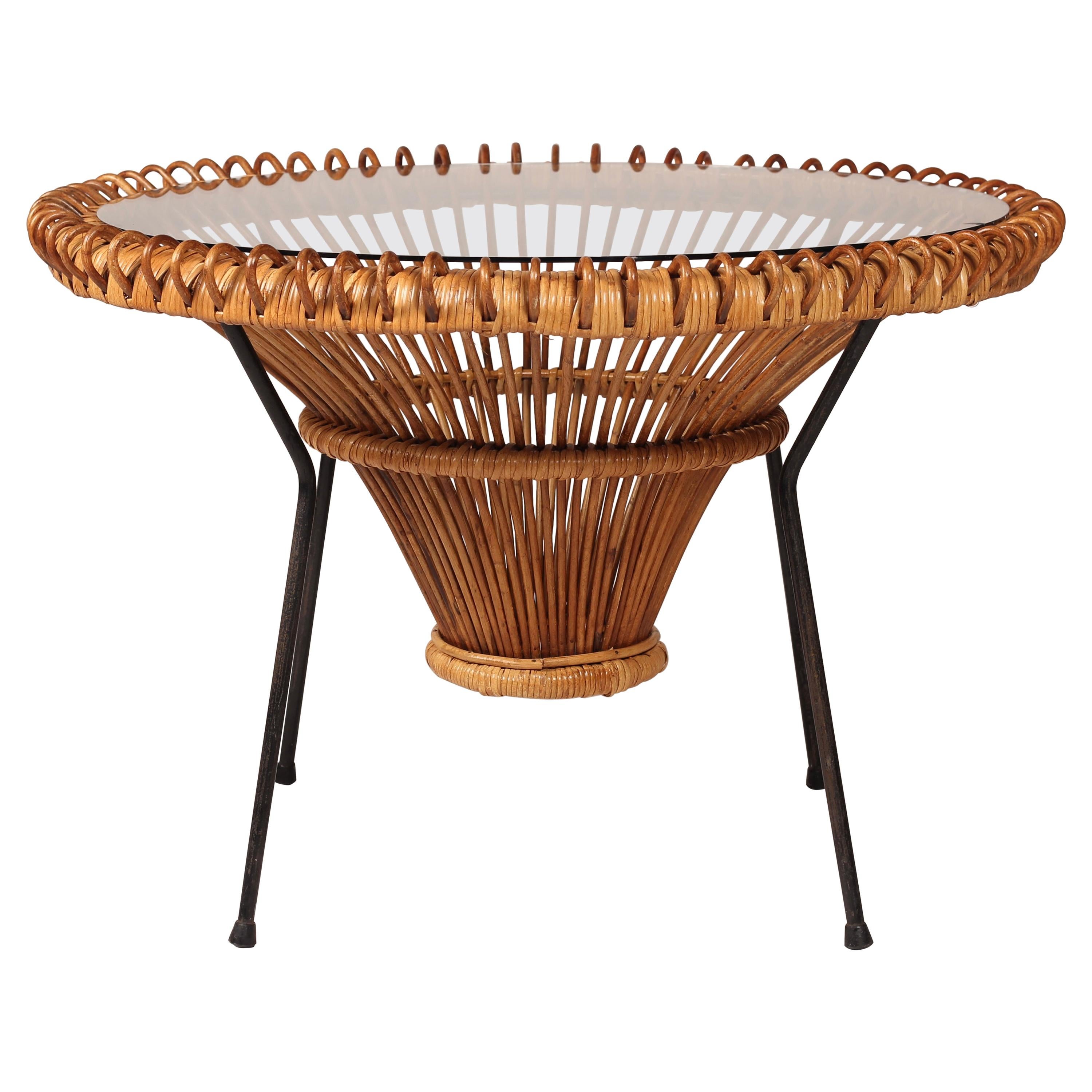 Mid-Century Modern Rattan Side Table in the Style of Franco Albini, 1950’s