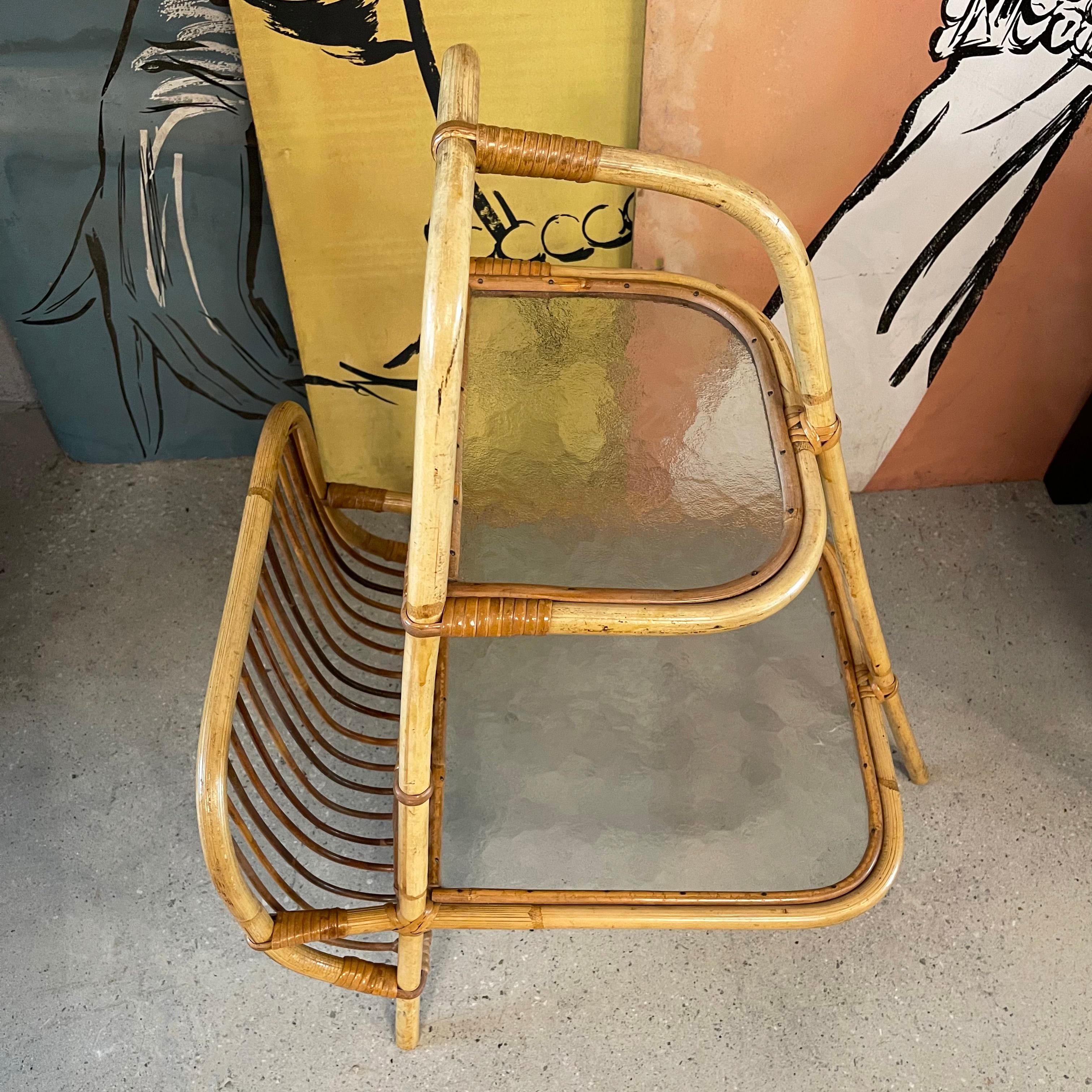 Mid-Century Modern Rattan Side Table with Magazine Holder 1