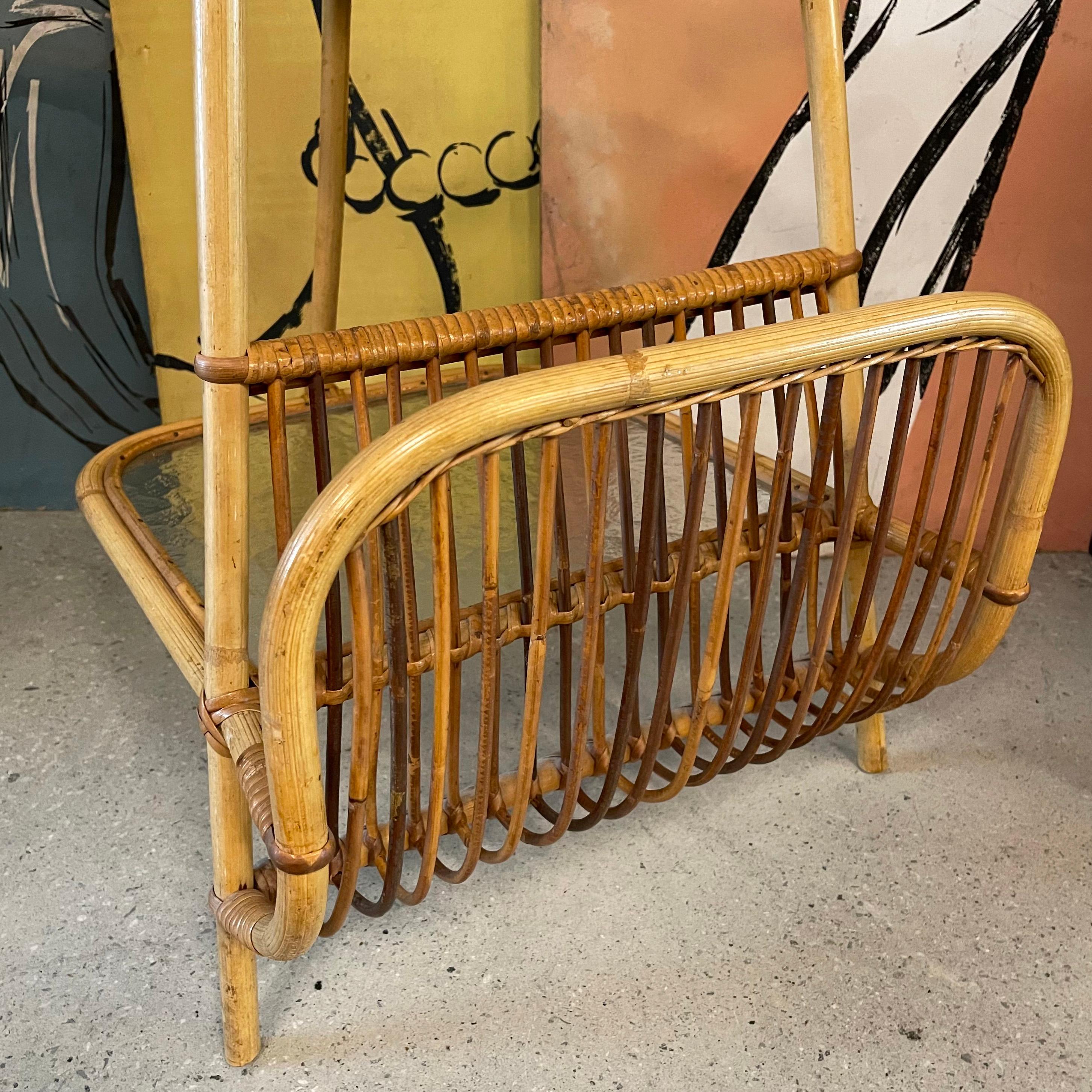 Mid-Century Modern Rattan Side Table with Magazine Holder 4