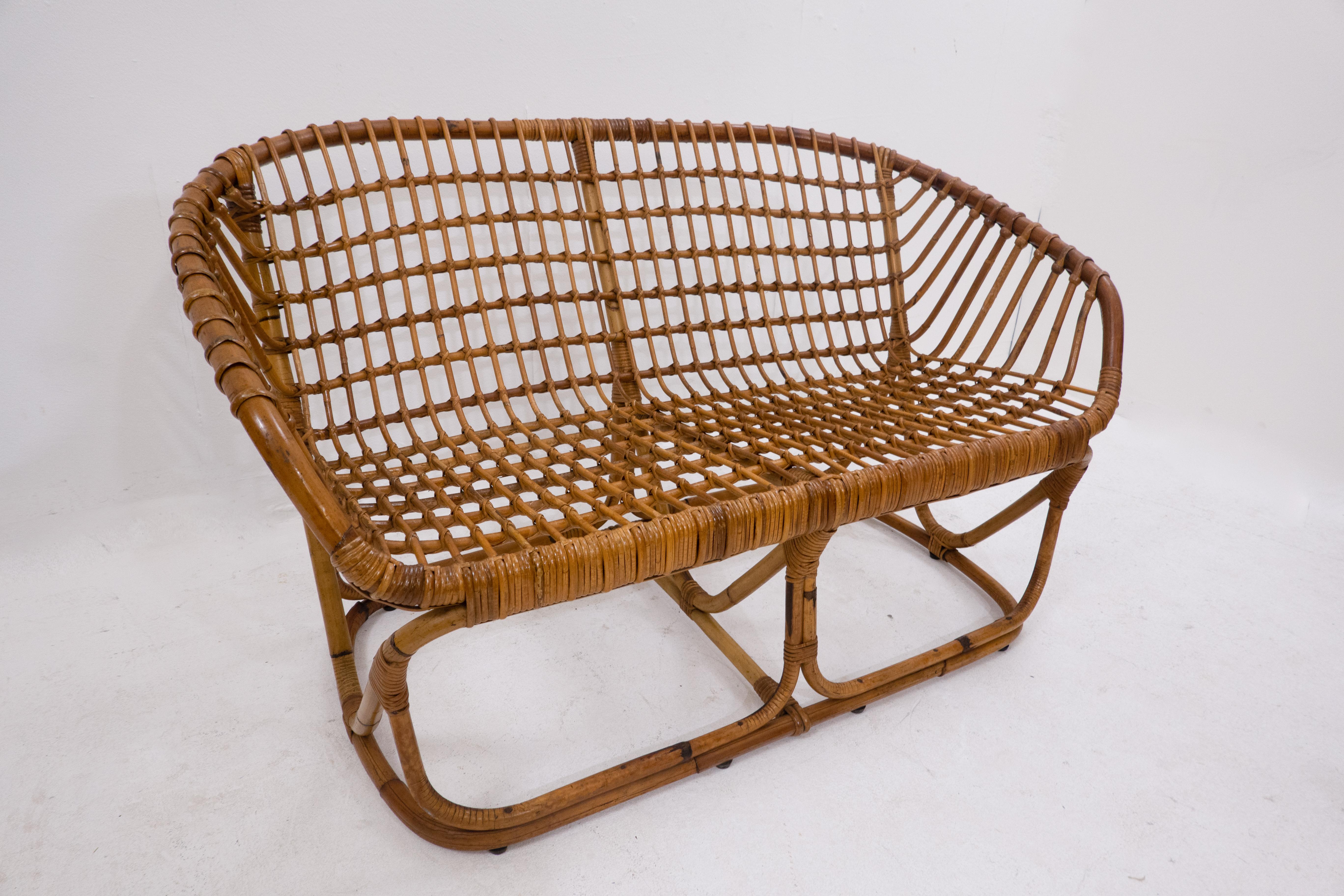 Mid-Century Modern Rattan Sofa and Armchairs Set by Tito Agnoli, Italy 1960s 6