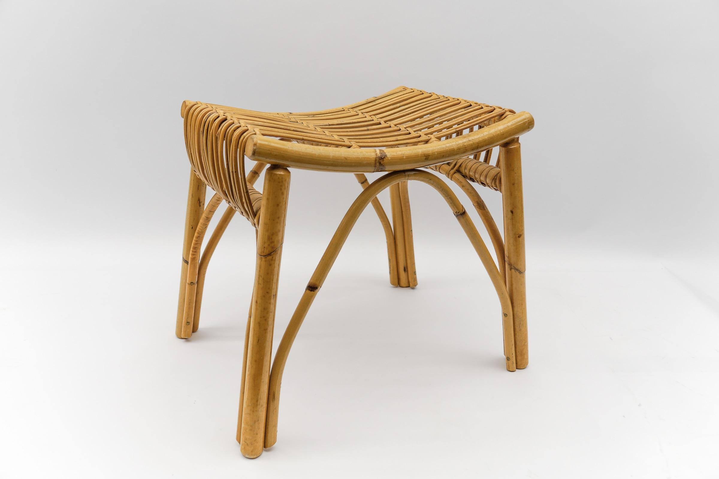 Bamboo Mid-Century Modern Rattan Stool, Italy 1950s For Sale