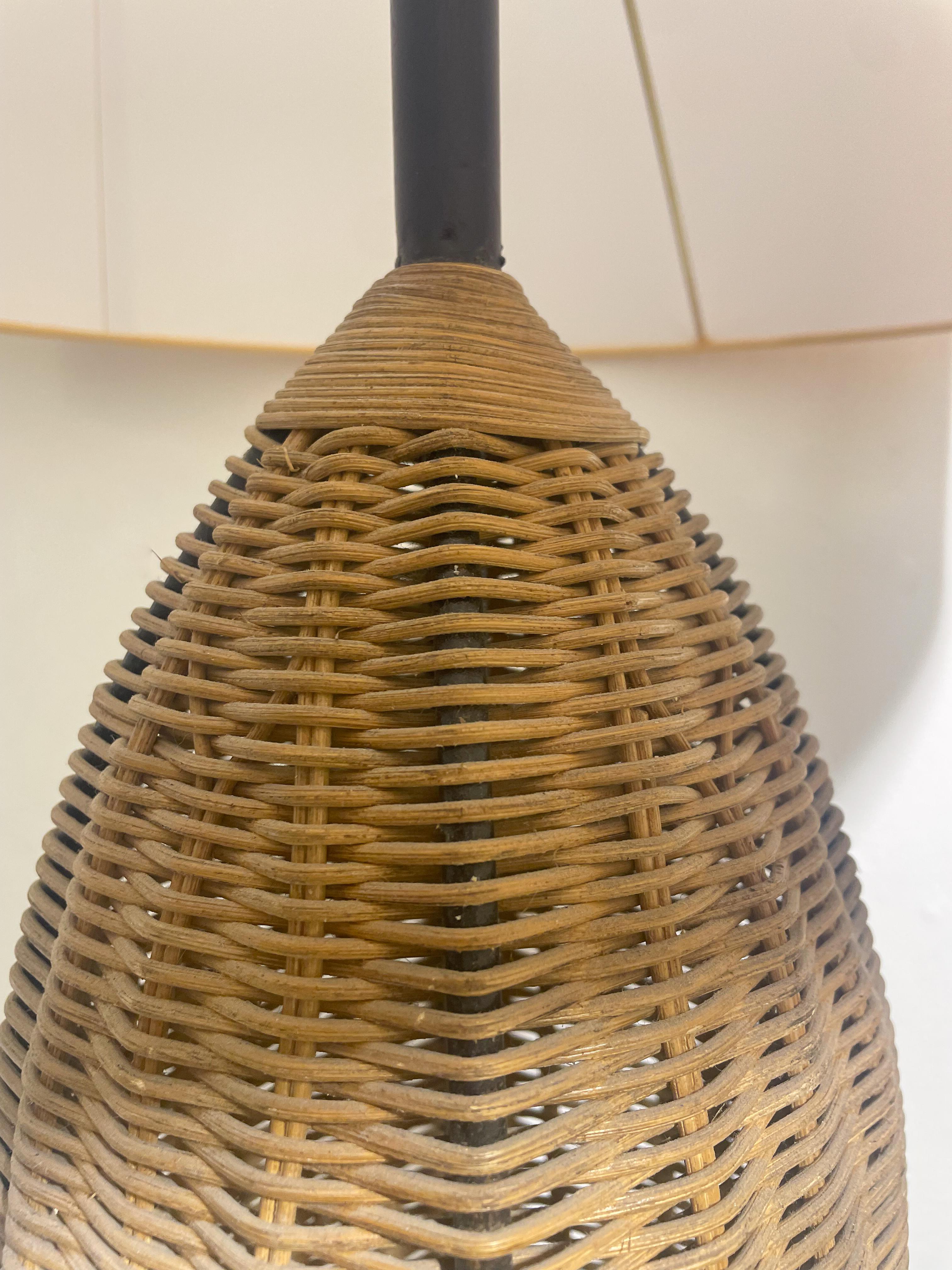 20th Century Mid-Century Modern Rattan Table Lamp, Italy, 1970s For Sale