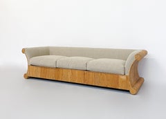 Mid-Century Modern Rattan Three Seater, Beige Boucle Fabric, Italy, 1960s - New