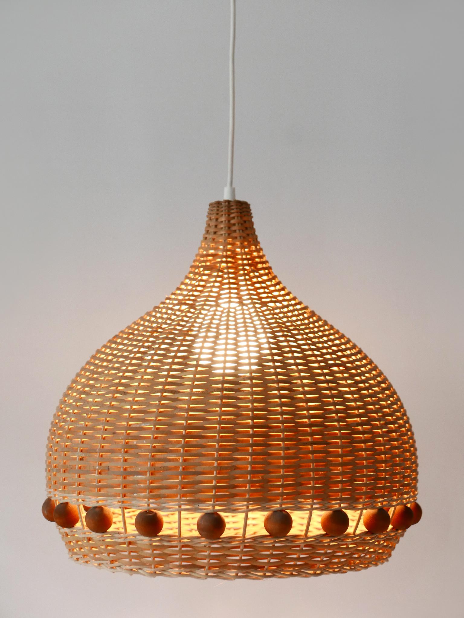 Mid-20th Century Mid-Century Modern Rattan Tulip Pendant Lamps or Hanging Lights Germany 1960s For Sale